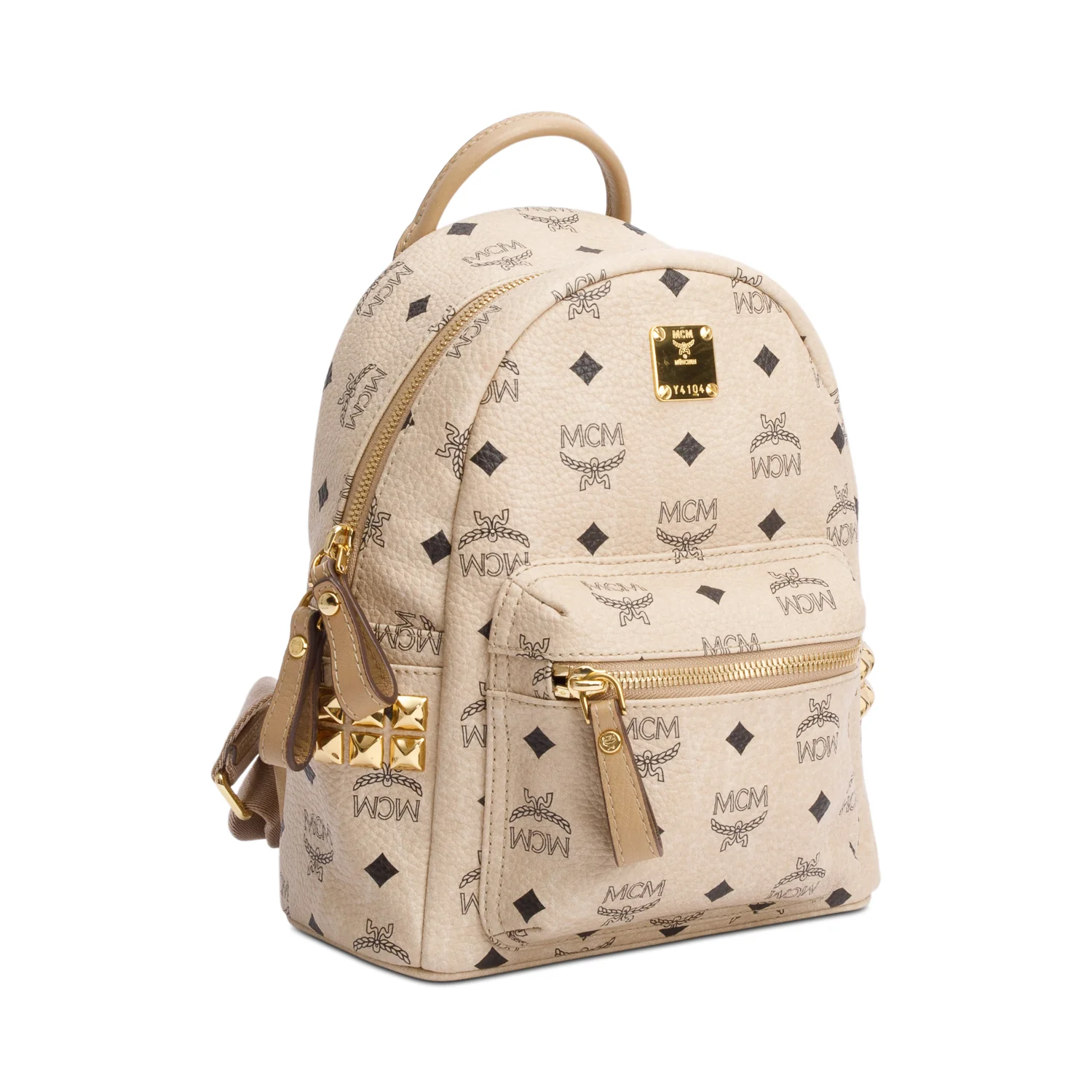 MCM Beige Visetos Side Studs Mini Stark Backpack - Image 2