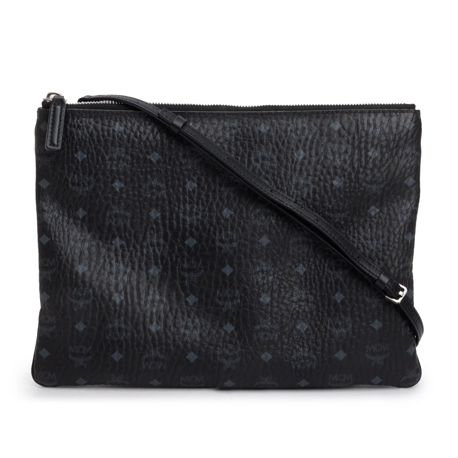 MCM Black Visetos Portuna Clutch Crossbody Bag w/ Strap