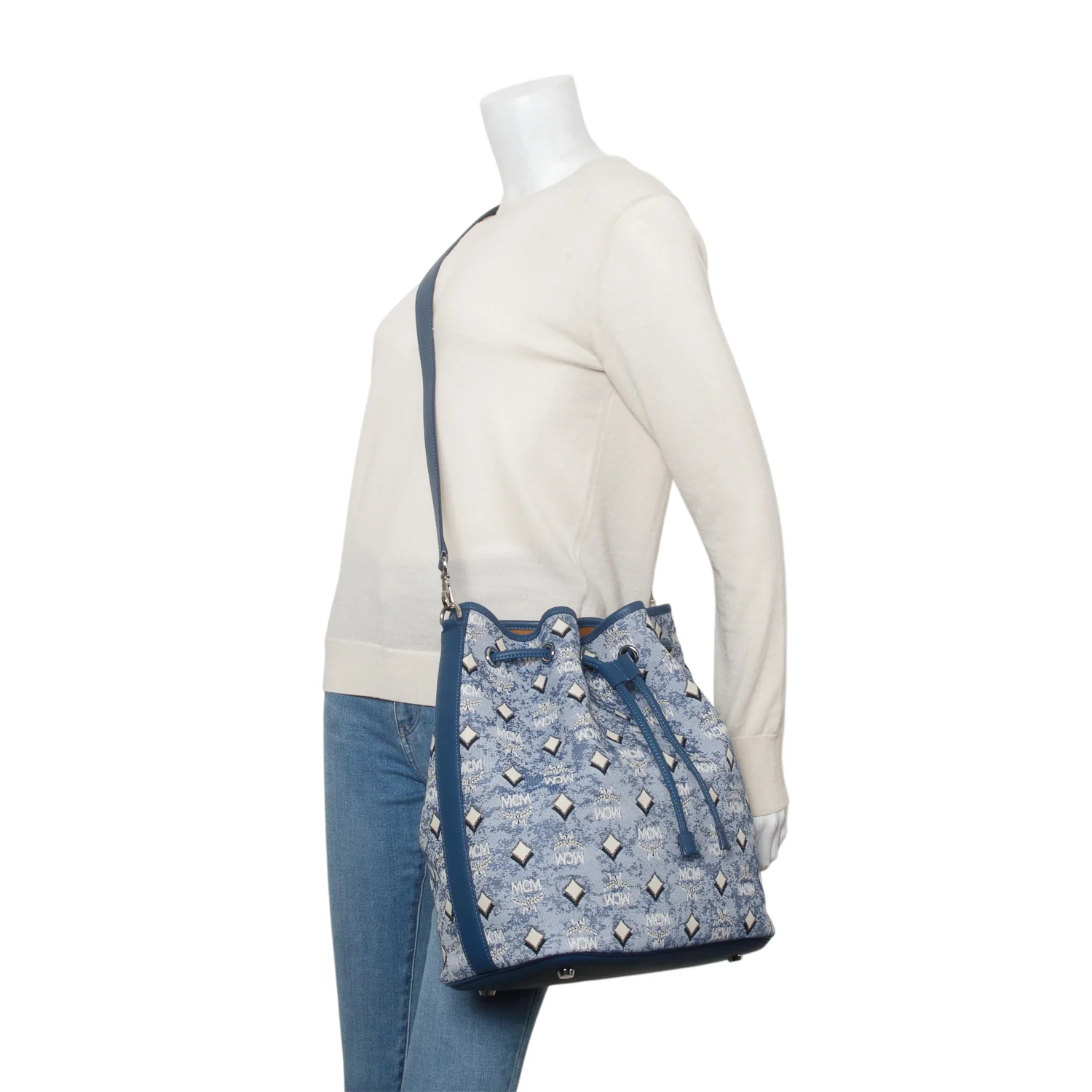 MCM Blue Denim Dessau Bucket Nag w/ Strap & Pouch - Image 2