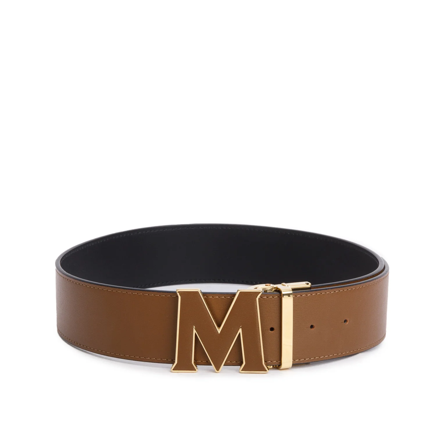 MCM Brown Calfskin Leather Logo Buckle Claus Belt 75 45