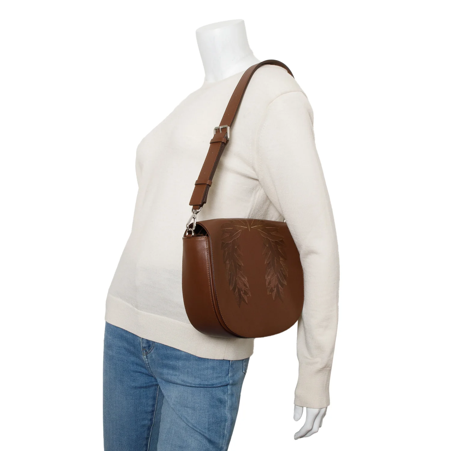 MCM Brown Leather Botanical Print Messenger Bag - Image 2