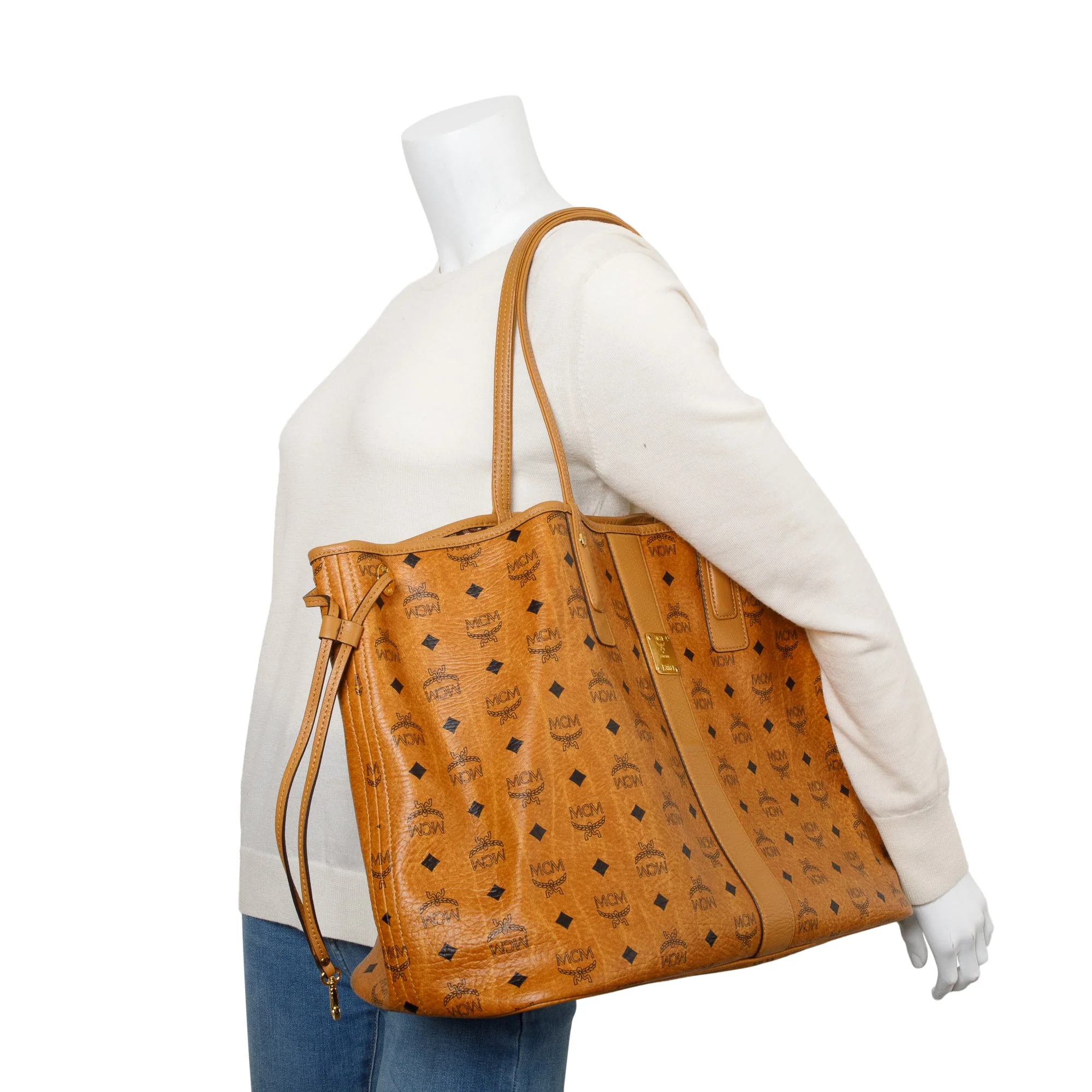 MCM Cognac Visetos Large Reversible Liz Shopper Tote w/ Pouch - Image 11