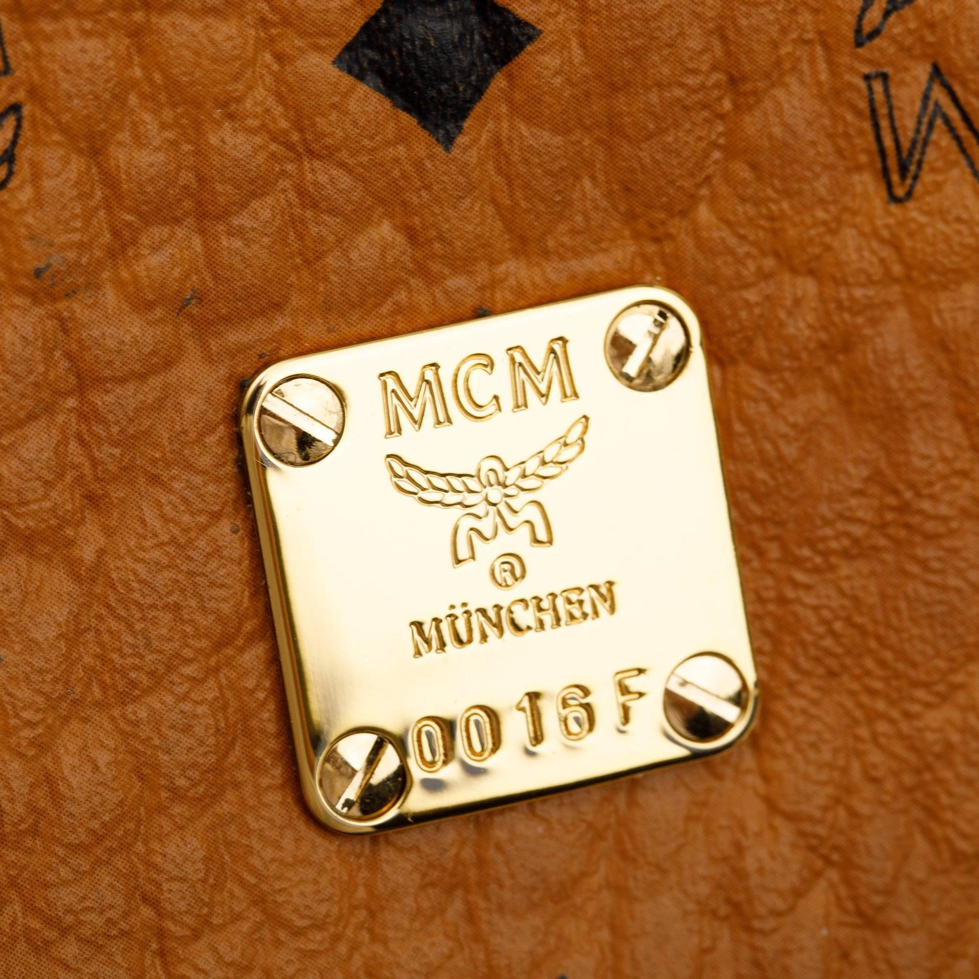 MCM Cognac Visetos Round Coin Pouch Key Ring Crossbody Bag w/ Strap - Image 7