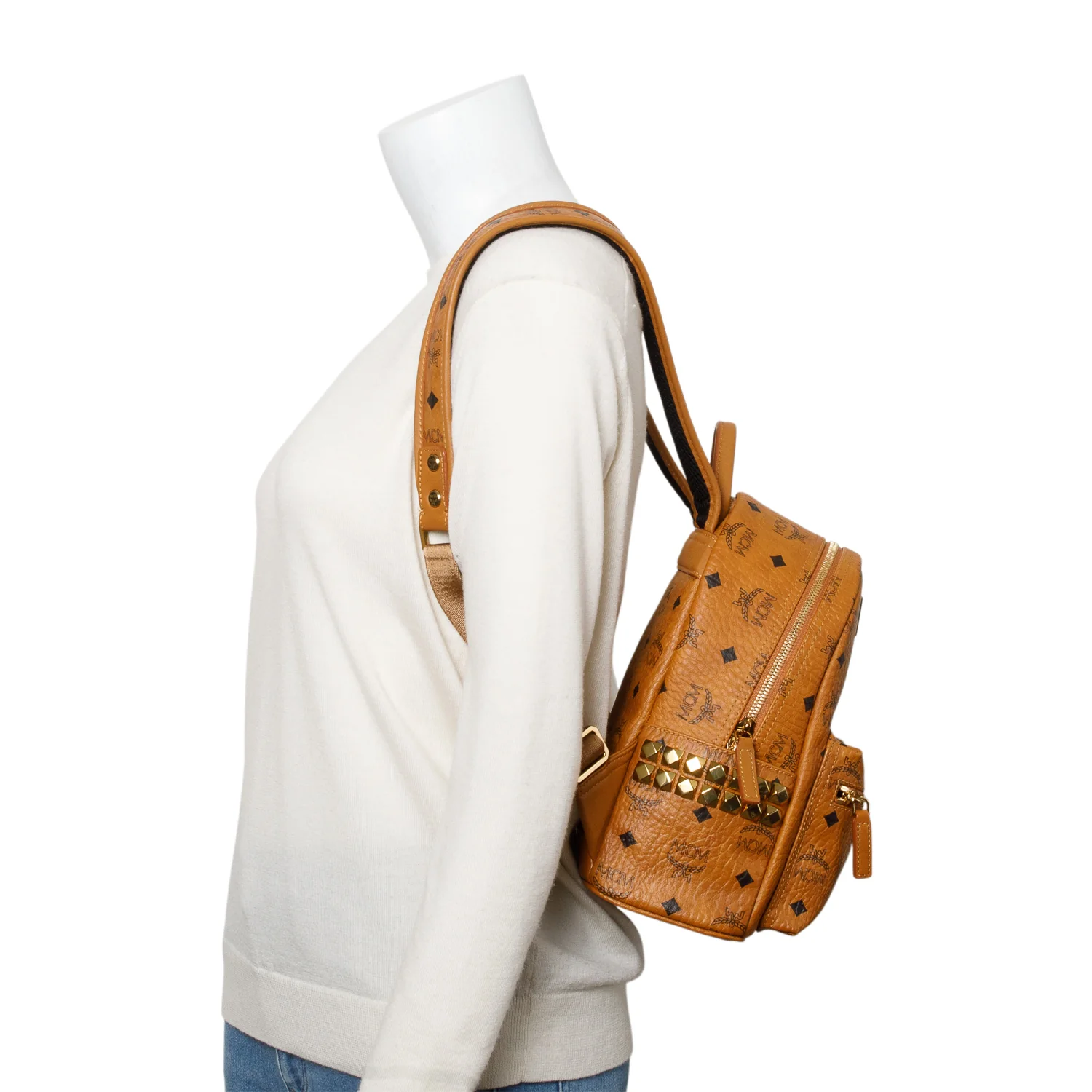 MCM Cognac Visetos Side Studs Mini Stark Backpack - Image 5