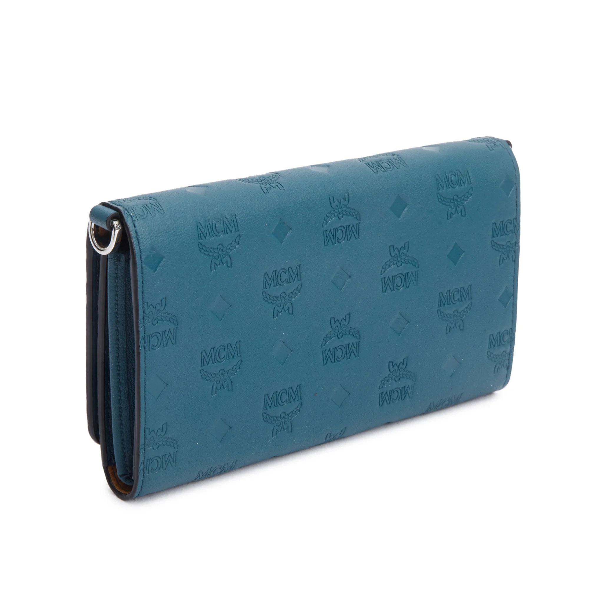 MCM Deep Teal Embossed Leather Ottomar Wallet on Chain w/ Box - Image 7