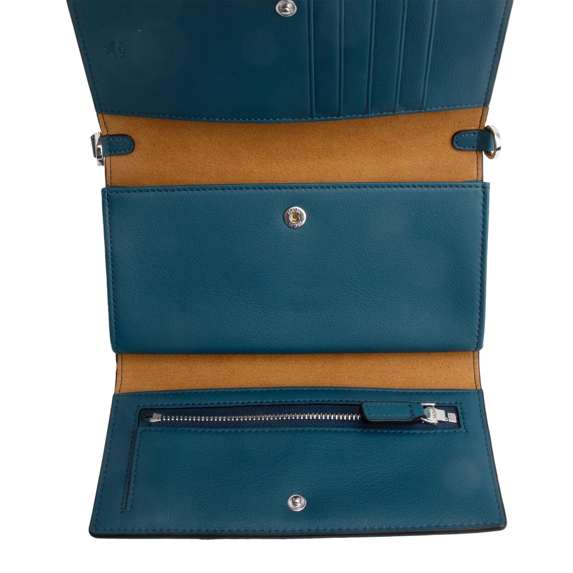 MCM Deep Teal Embossed Leather Ottomar Wallet on Chain w/ Box - Image 8