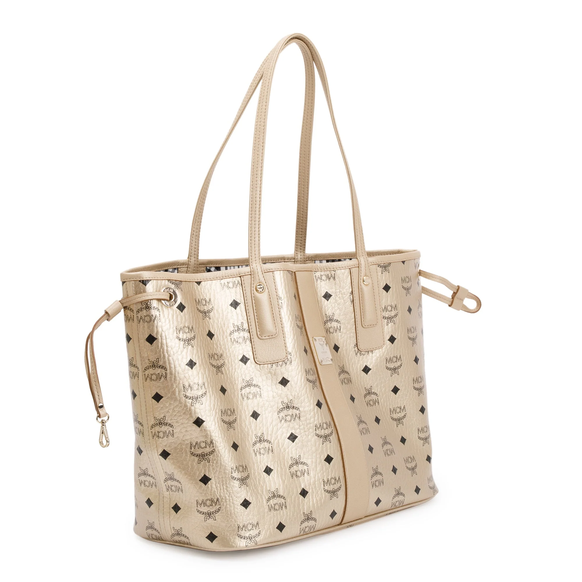 MCM Metallic Gold Visetos Medium Reversible Liz Shopper Tote w/ Pouch - Image 4
