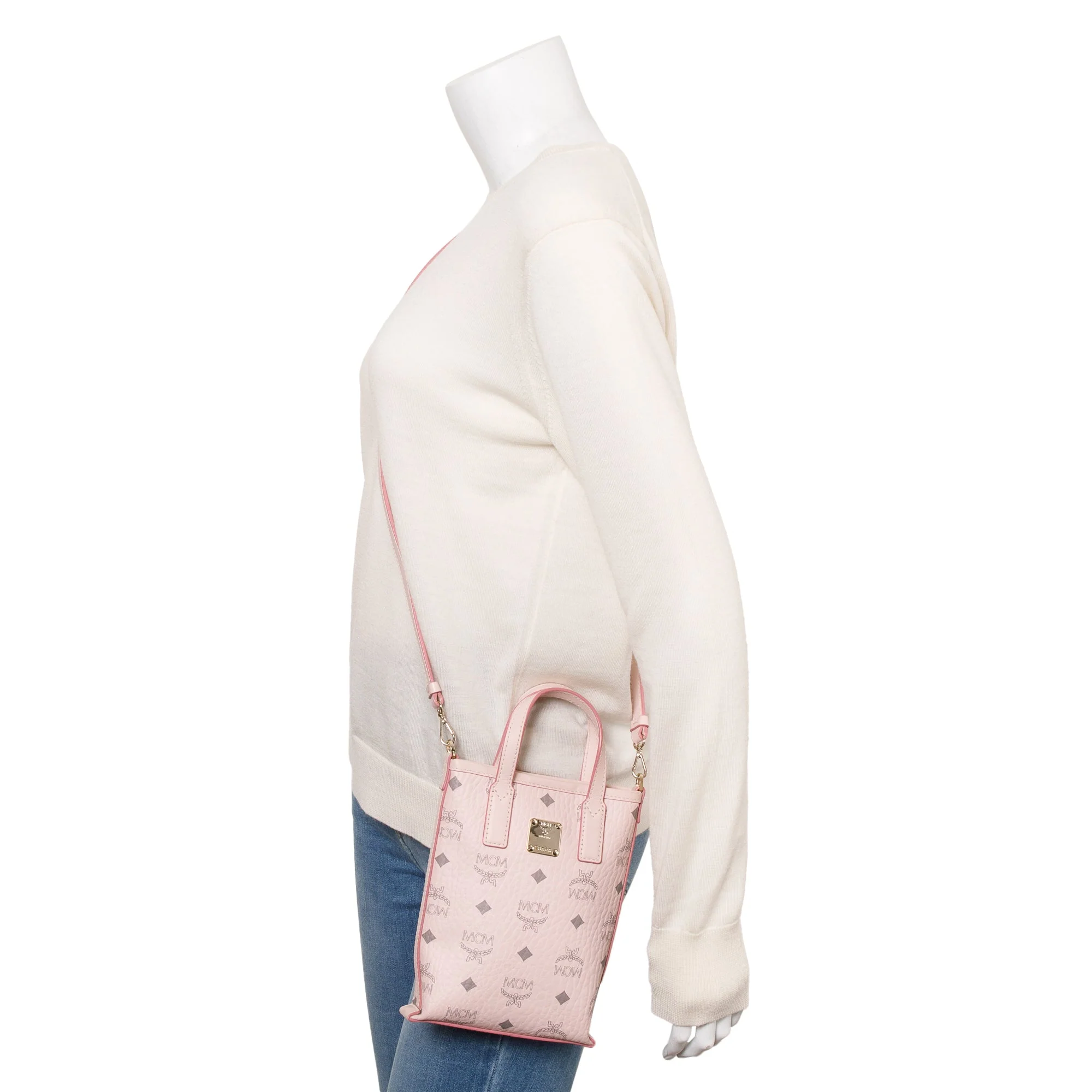 MCM Pink Visetos Canvas Nappa Leather Mini Aren Crossbody Bag - Image 2