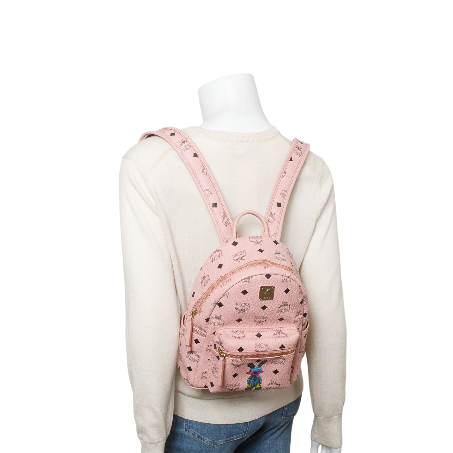 MCM Pink Visetos Rabbit Mini Backpack - Image 2