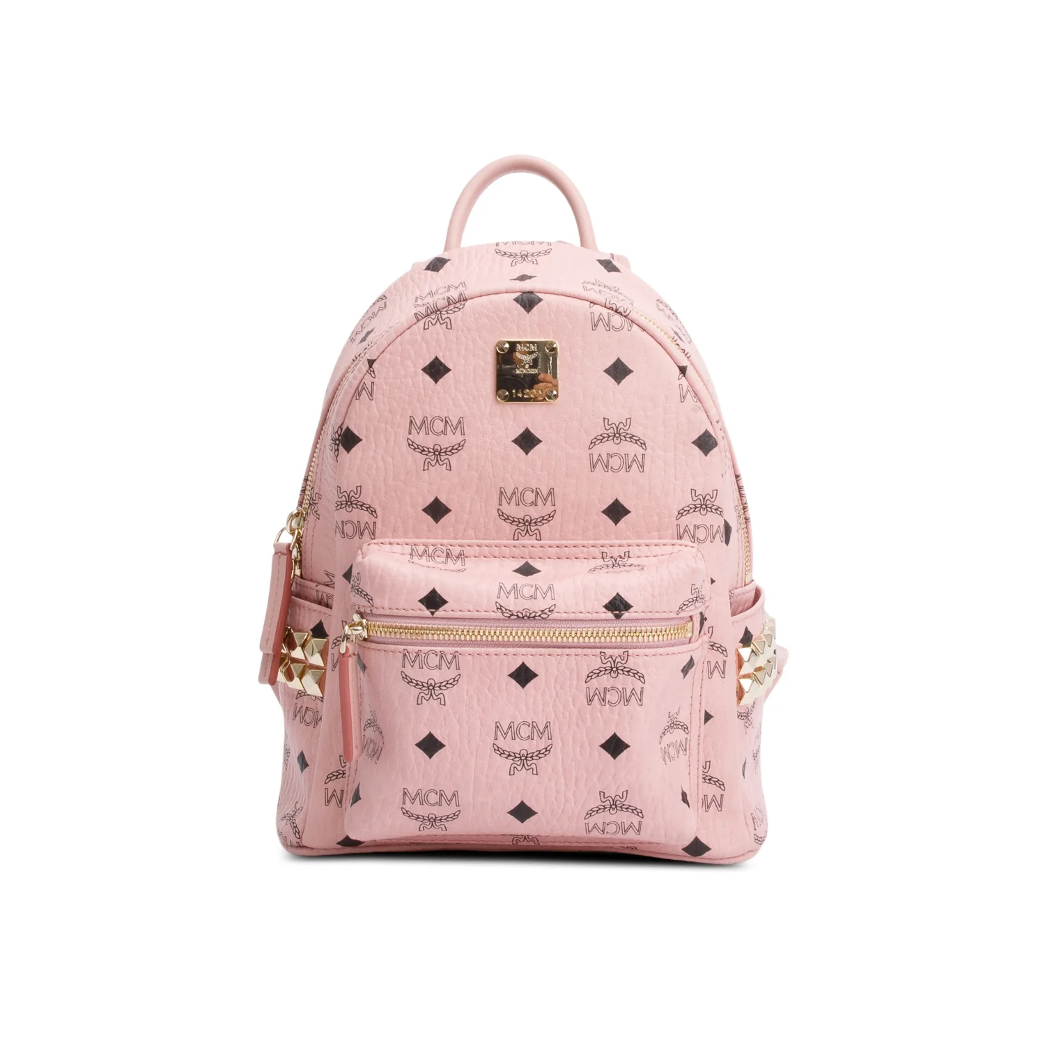 MCM Pink Visetos Side Studs Mini Stark Backpack