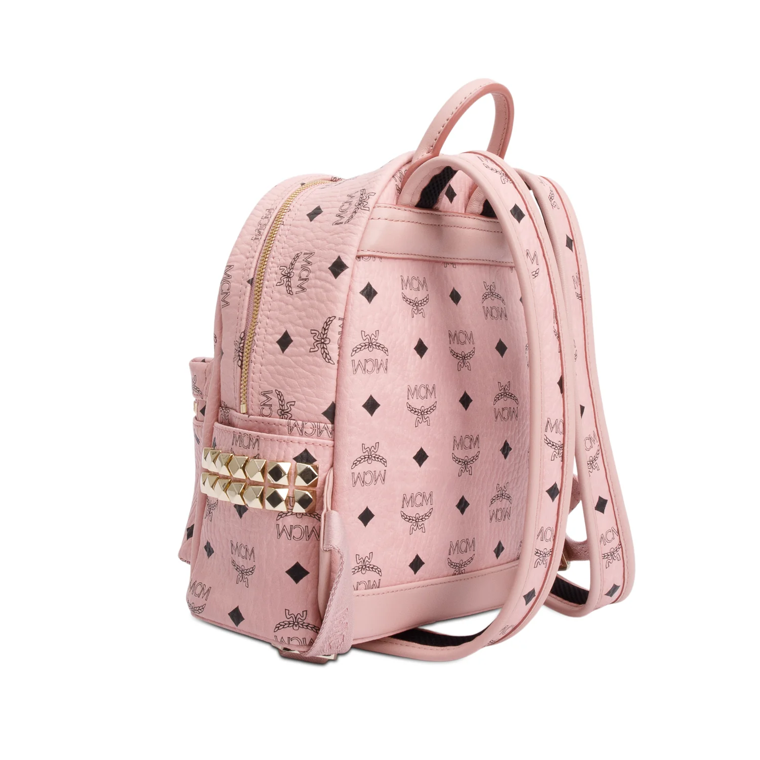 MCM Pink Visetos Side Studs Mini Stark Backpack - Image 5