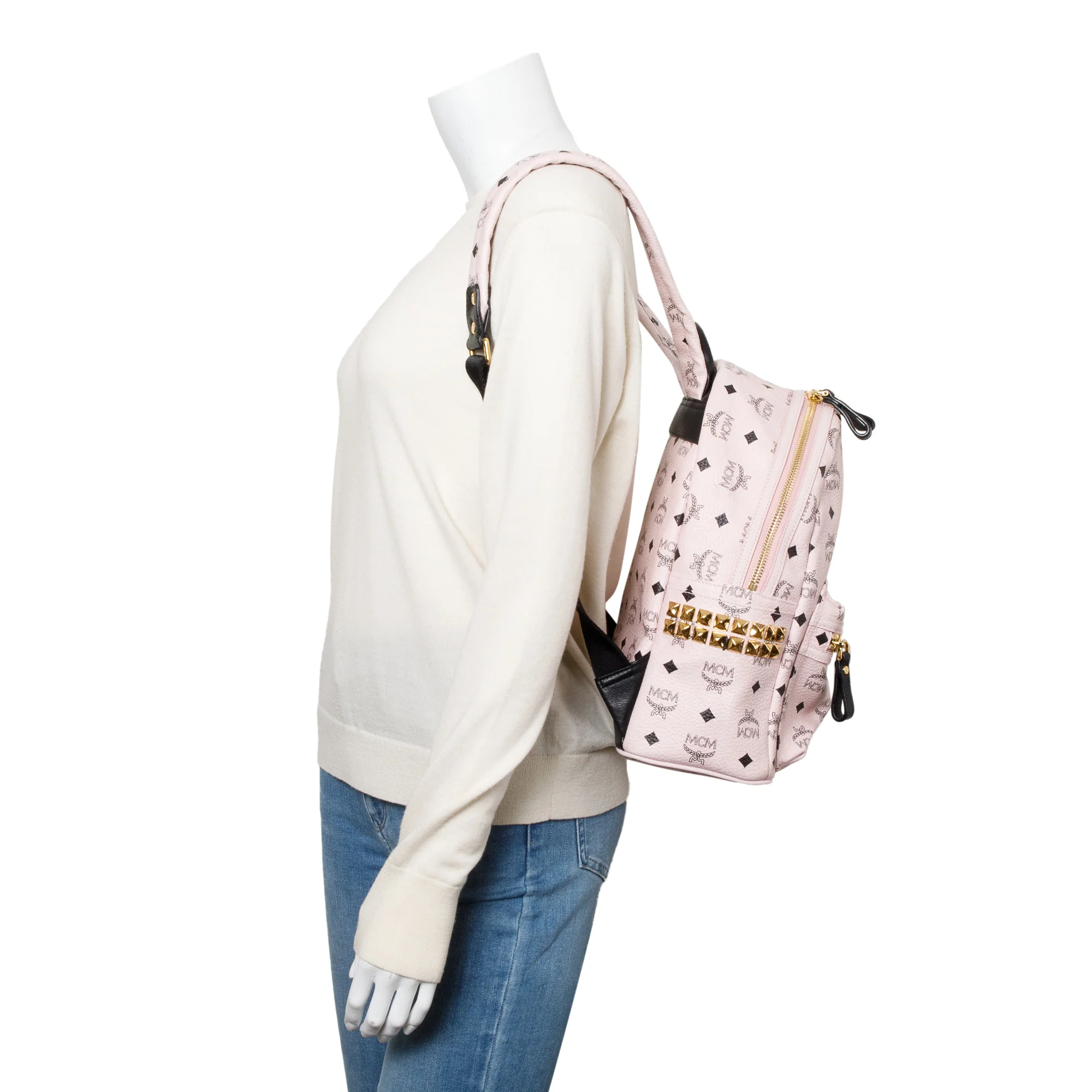 MCM Pink Visetos Side Studs Small Stark Backpack - Image 2