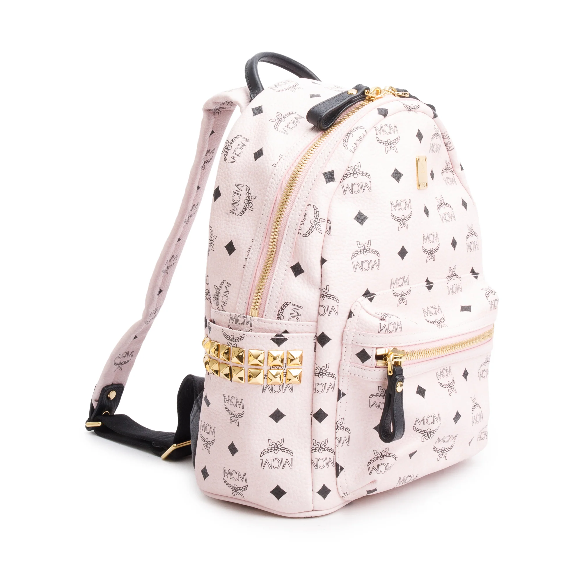 MCM Pink Visetos Side Studs Small Stark Backpack - Image 3
