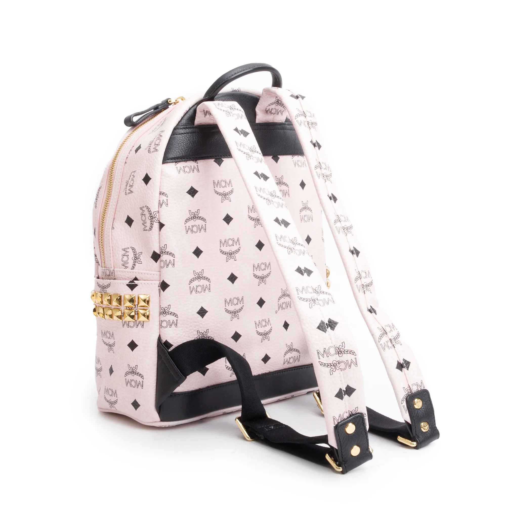 MCM Pink Visetos Side Studs Small Stark Backpack - Image 5