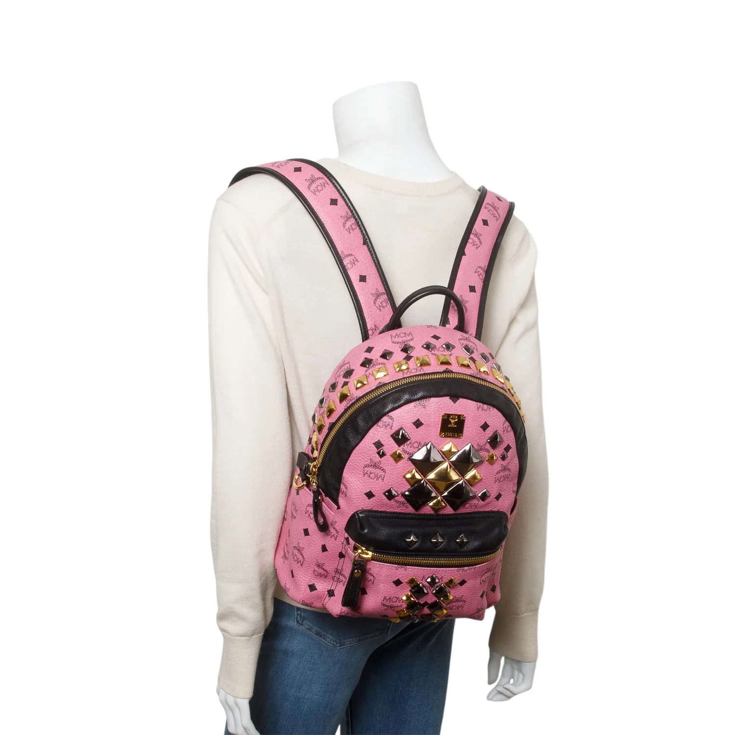MCM Pink Visetos Small Stark Stud Backpack - Image 2