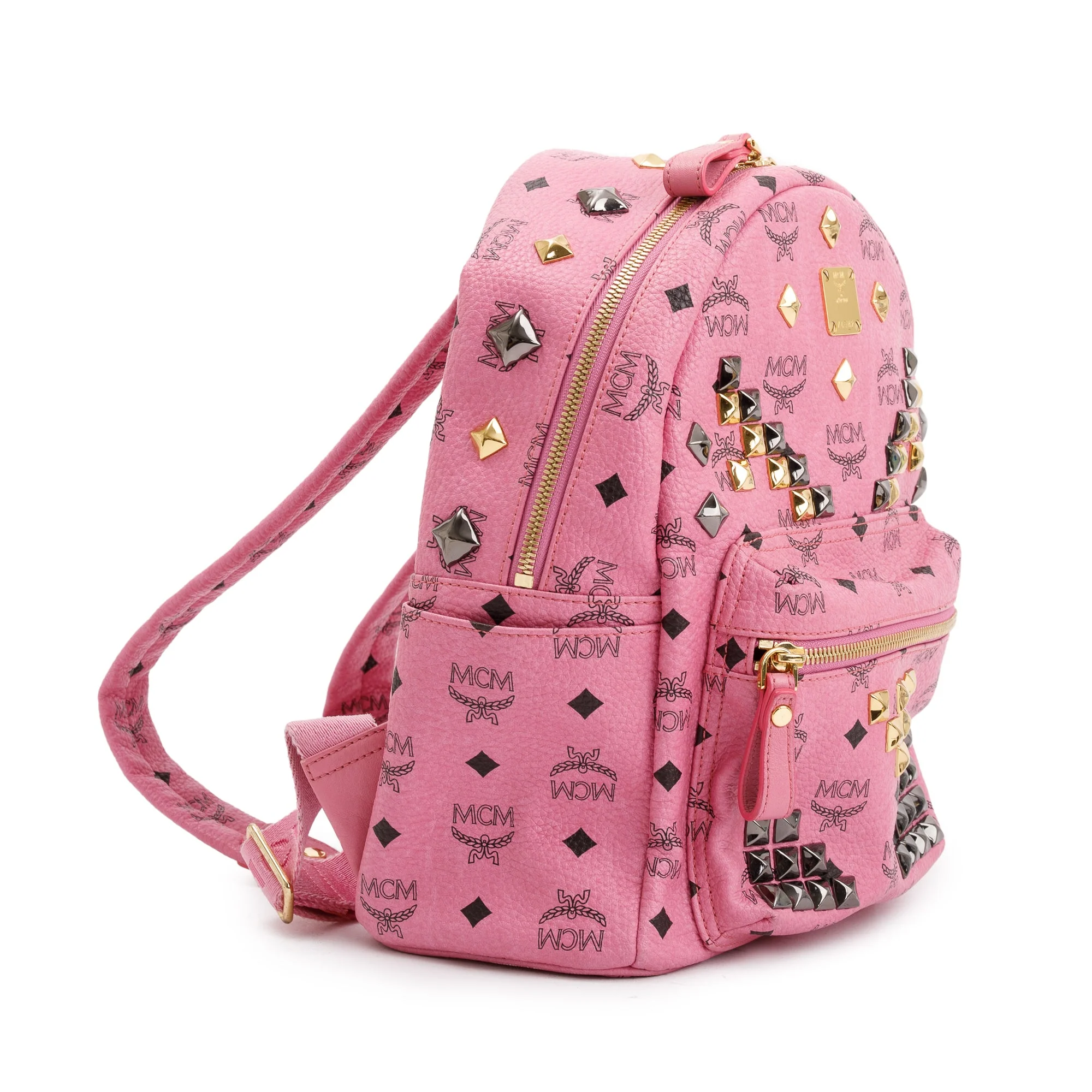 MCM Pink Visetos Studded Colorblock Stark Small Backpack - Image 3