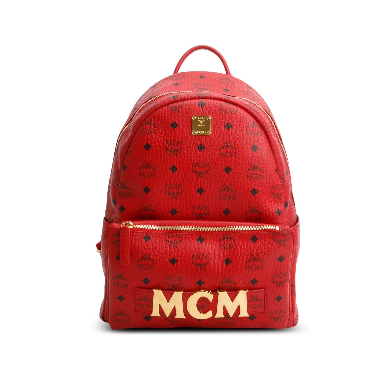 MCM Red Visetos Medium Stark Backpack