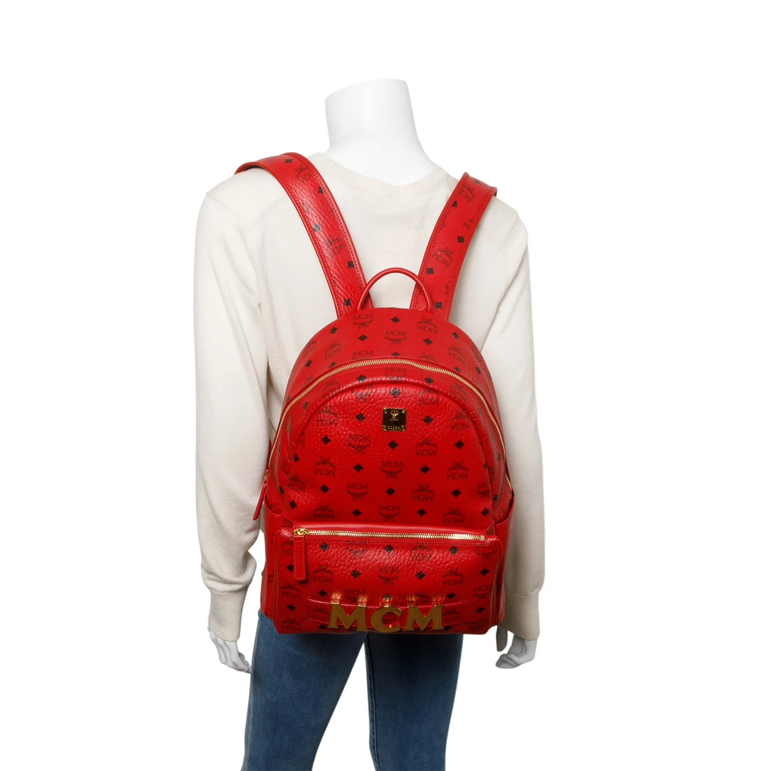MCM Red Visetos Medium Stark Backpack - Image 2