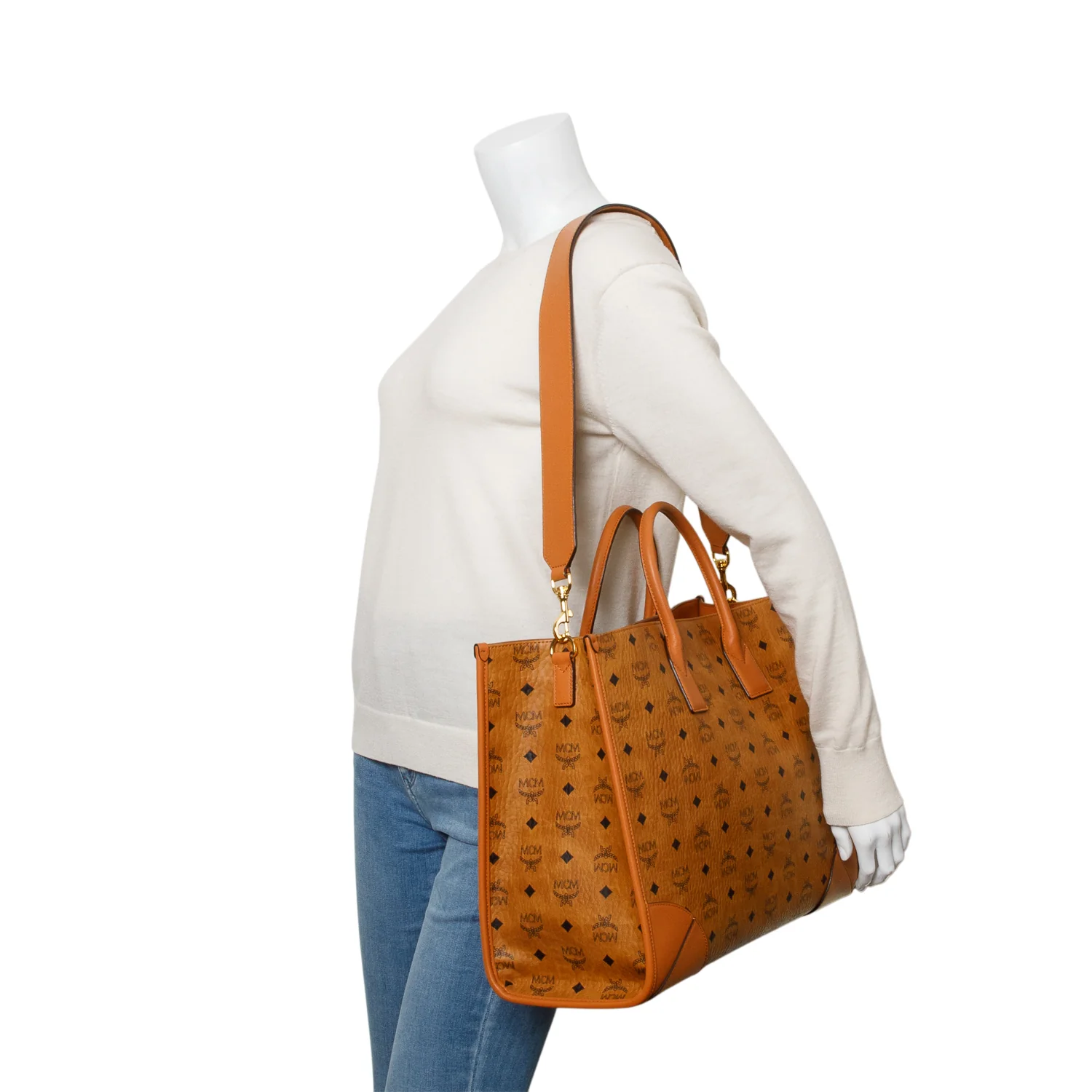MCM Visetos Cognac X-Large Munchen Tote w/ Strap & Pouch - Image 2