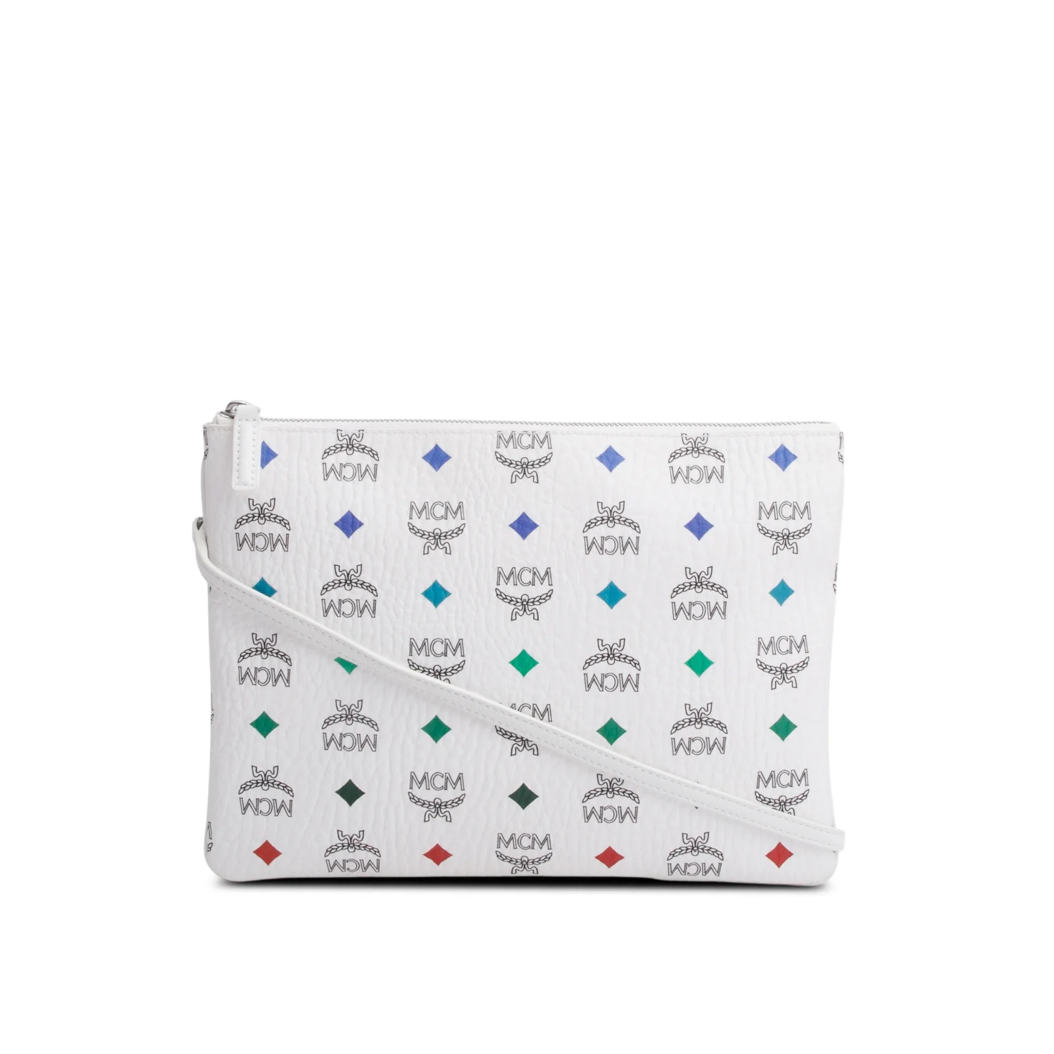 MCM White Rainbow Visetos Portuna Clutch Crossbody Bag w/ Strap