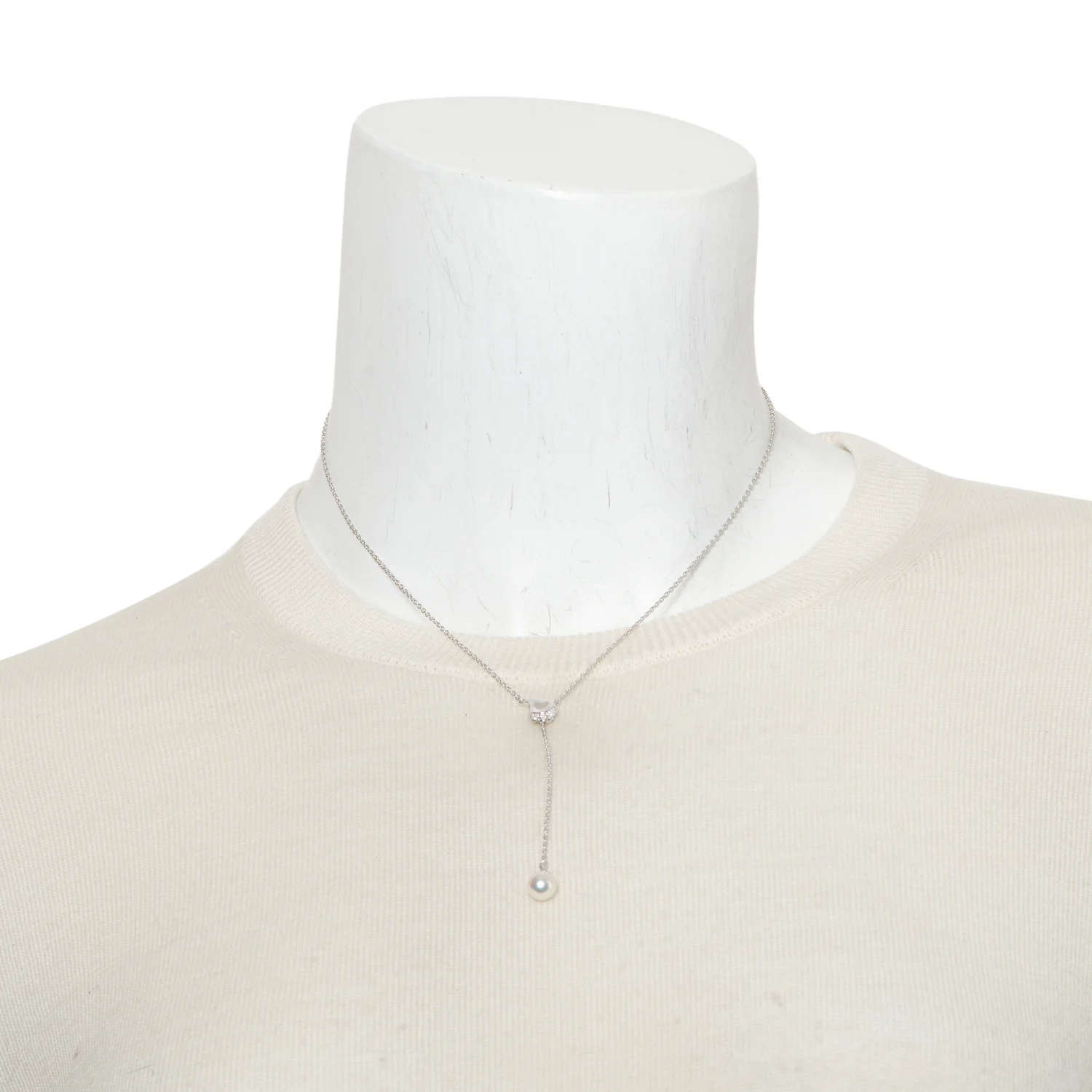 Mikimoto 18k White Gold Diamond Akoya Pearl Lariat Necklace w/ Box - Image 2
