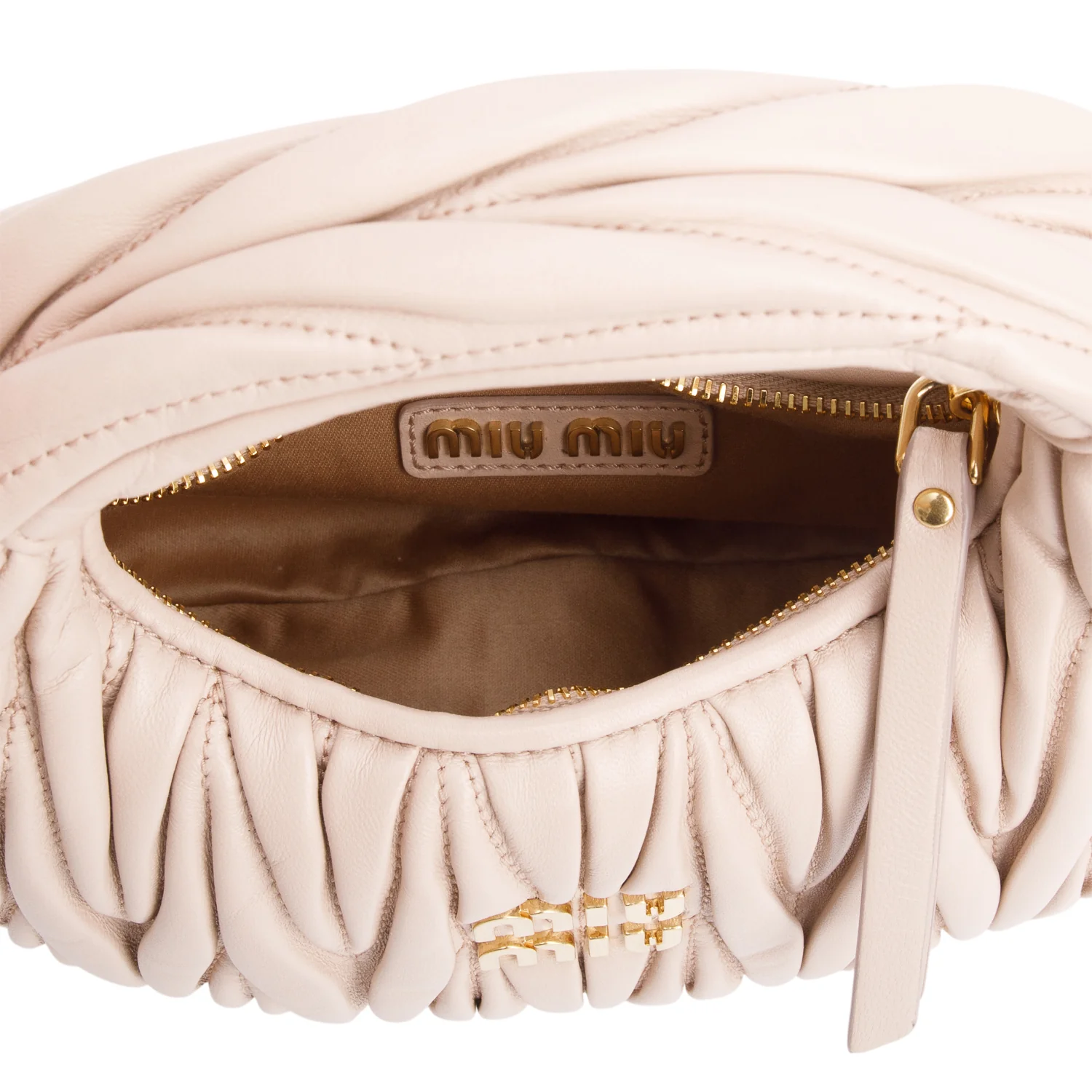Miu Miu 2024 Beige Wander Nappa Matelasse Leather Mini Hobo Bag w/ Strap - Image 8