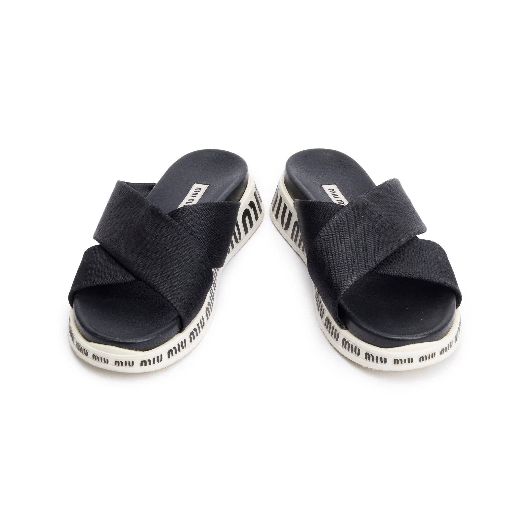Miu Miu Black Nylon Tech White Rubber Logo Sandals, Size 38 - Image 4