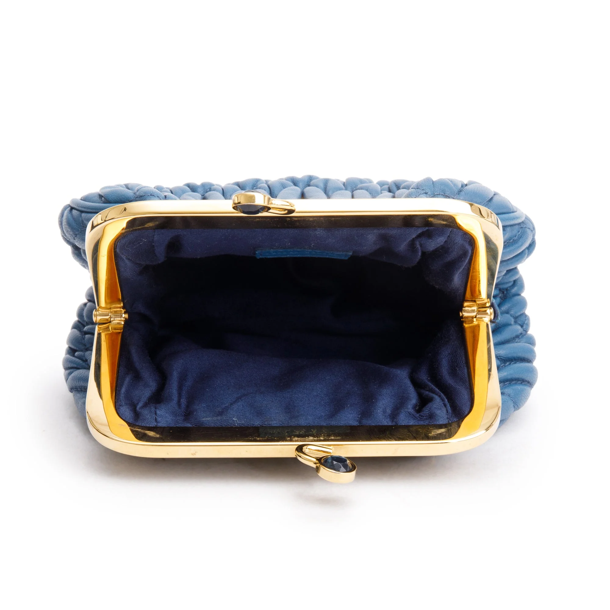 Miu Miu Blue Matelasse Nappa Leather Kiss Lock Mini Pouch - Image 6