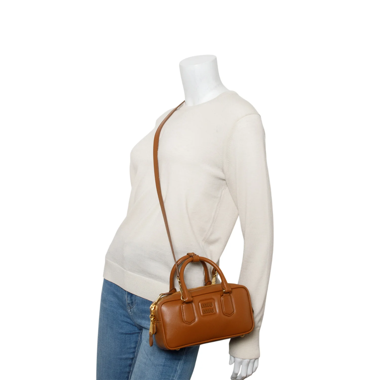 Miu Miu Brown Calfskin Arcadie Regular Top Handle Bag w/ Box & Strap - Image 2