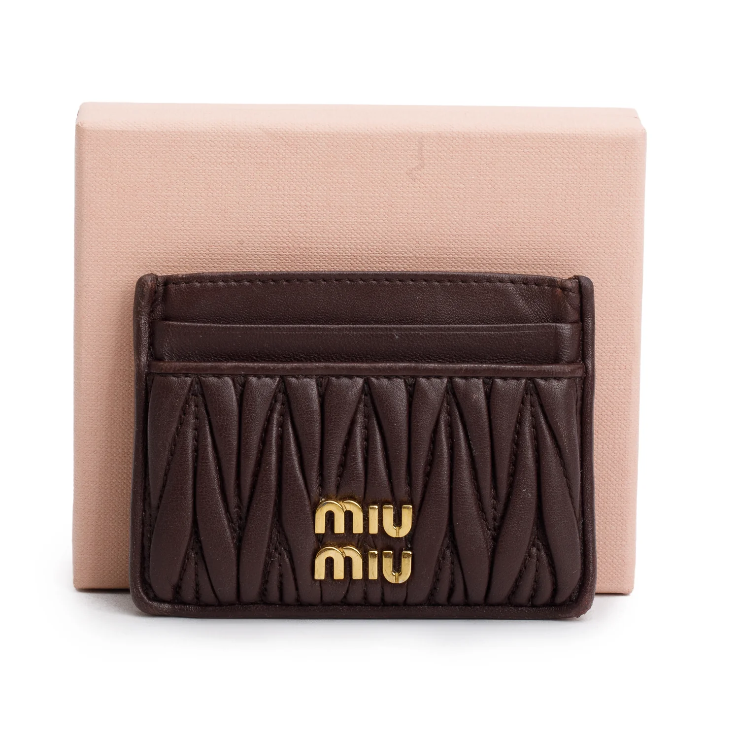 Miu Miu Brown Nappa Leather Matelasse Card Holder w/ Box - Image 2