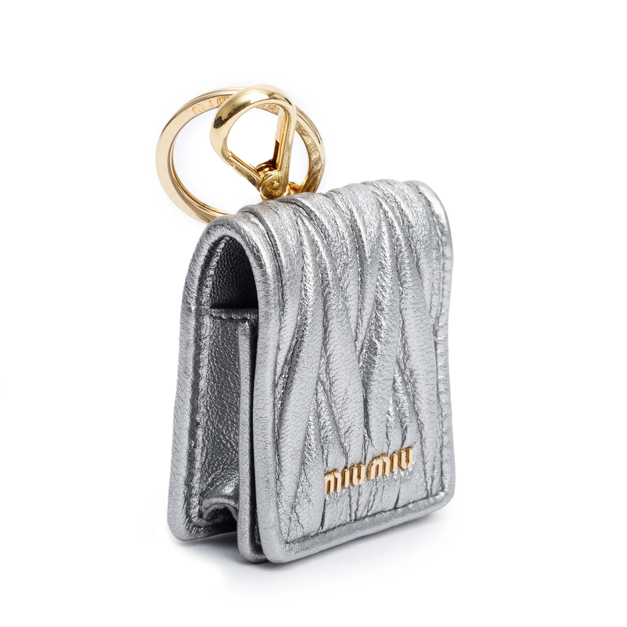 Miu Miu Metallic Silver Nappa Leather Airpod Case - Image 2