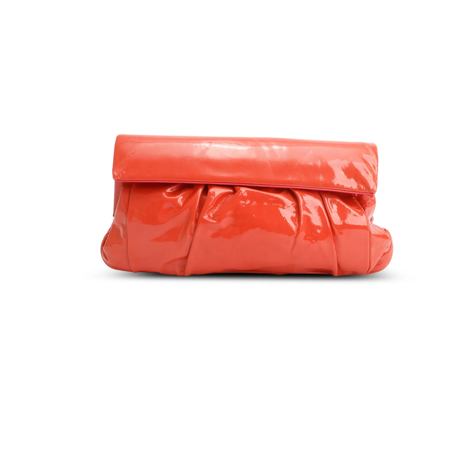 Miu Miu Orange Pleated Patent leather Clutch Bag - Image 4
