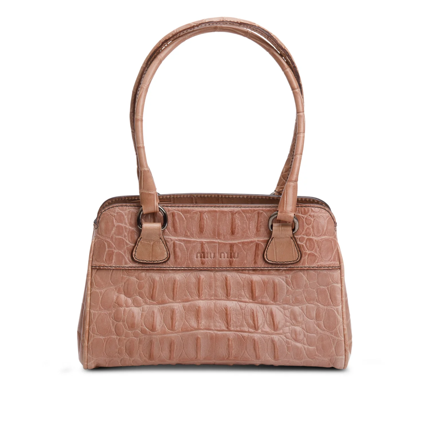 Miu Miu Pink Croc Embossed Leather Bauletto Satchel