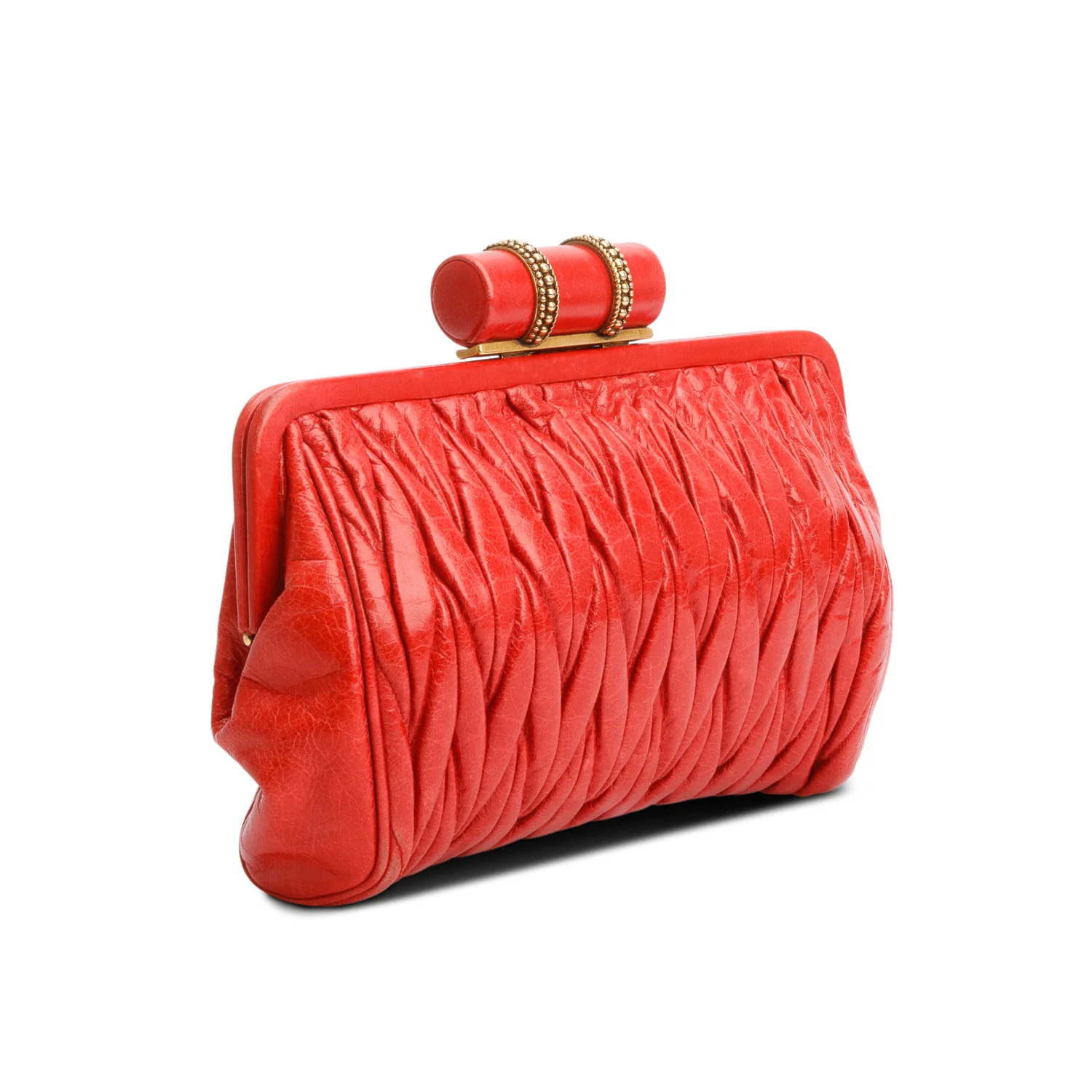 Miu Miu Red Nappa Matelasse Leather Clutch - Image 4