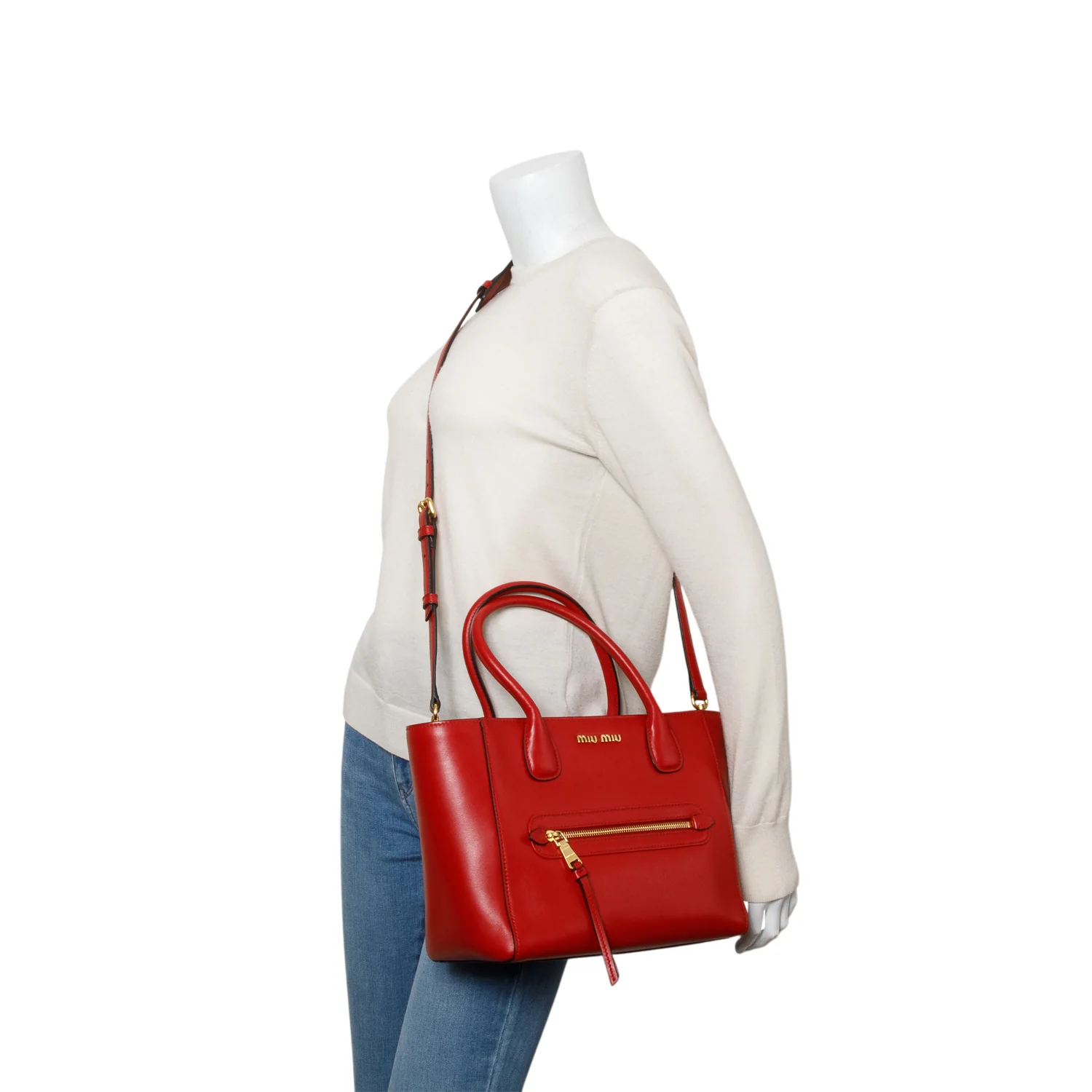 Miu Miu Red Shiny Calfskin Two Way Tote Bag w/ Strap - Image 2