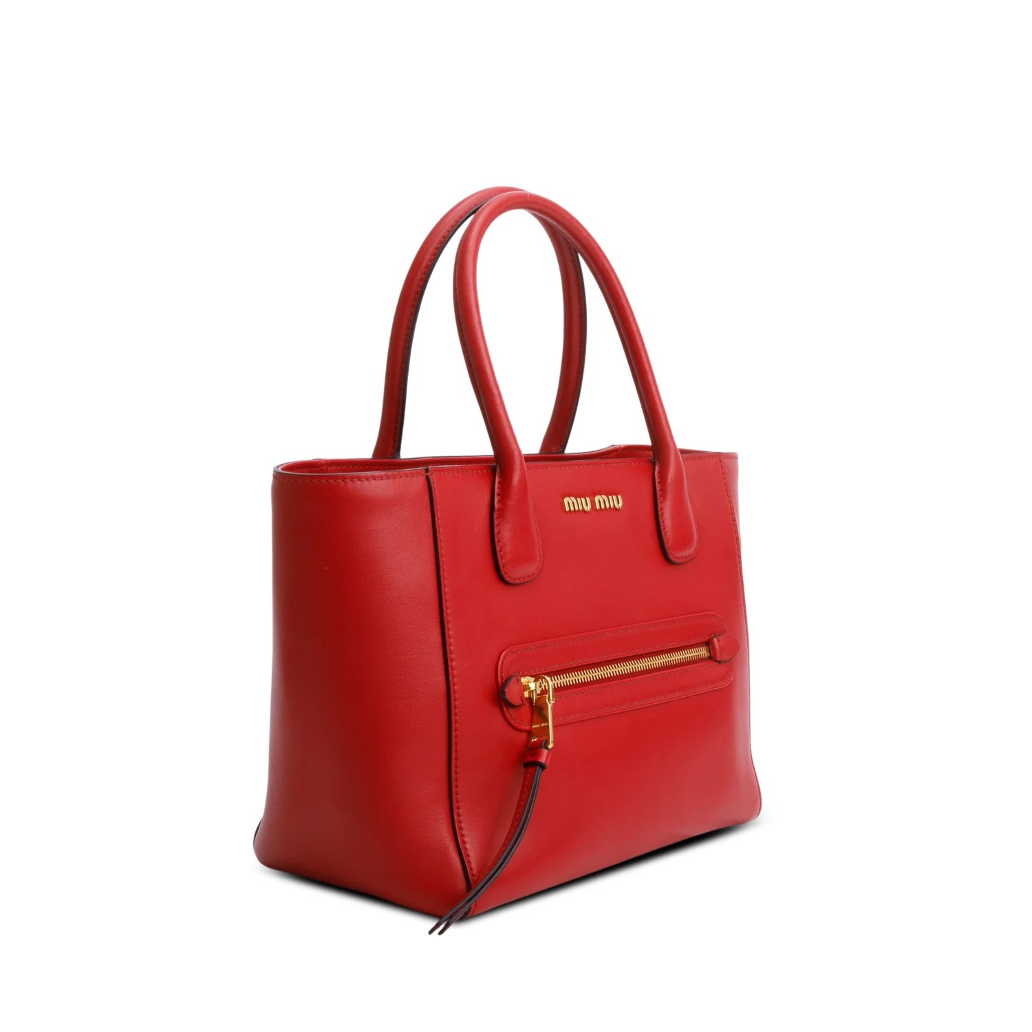 Miu Miu Red Shiny Calfskin Two Way Tote Bag w/ Strap - Image 4