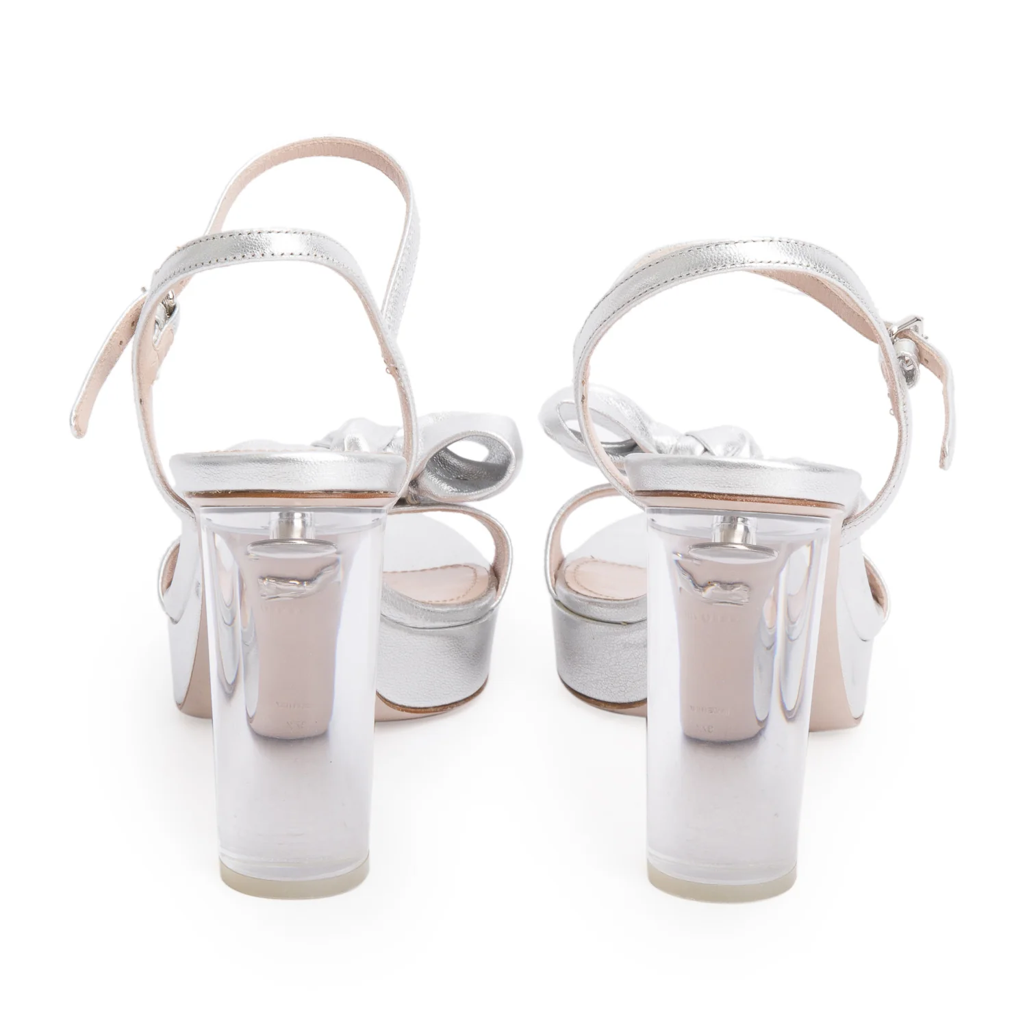 Miu Miu Silver Bow Accent Heels, Size 37.5 - Image 4