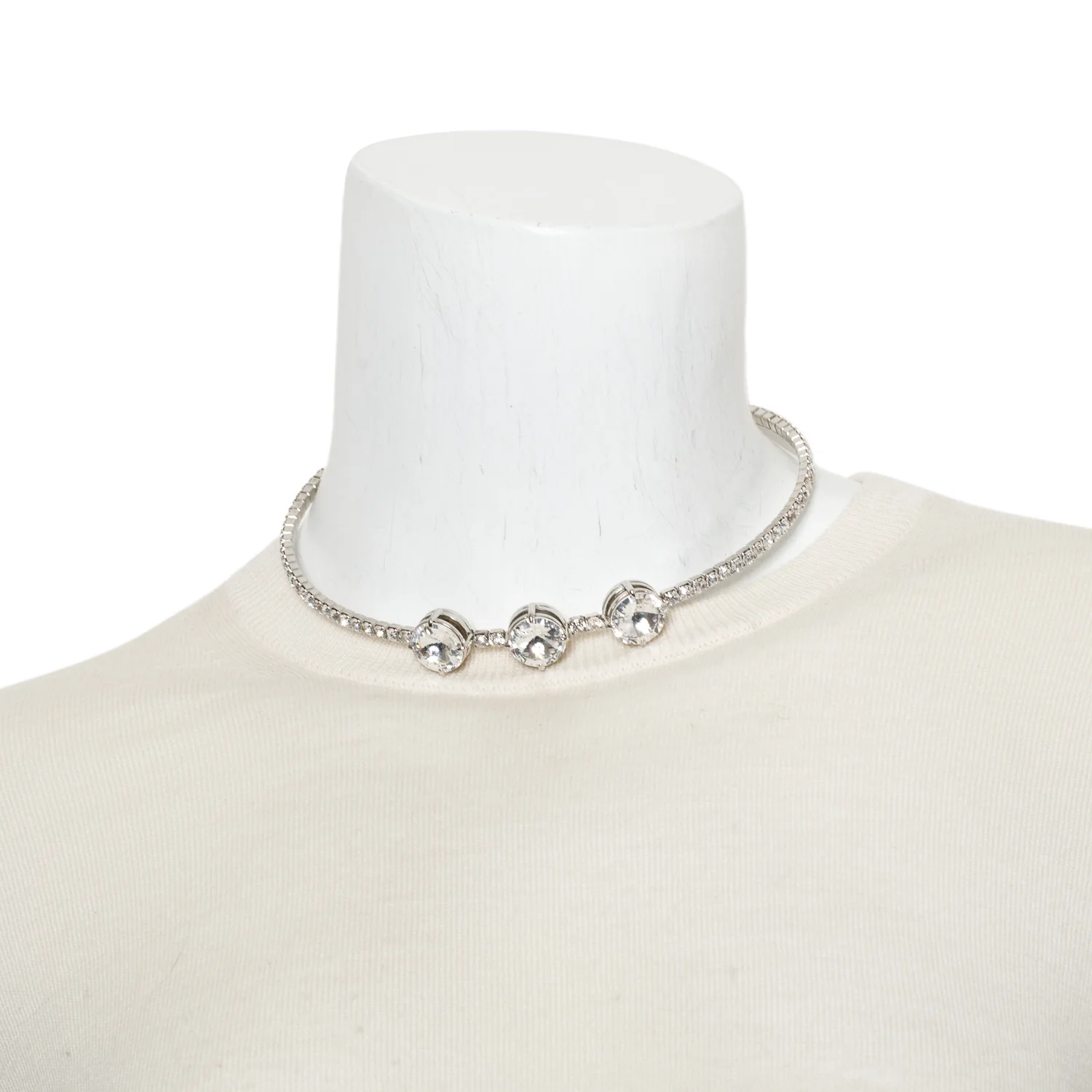 Miu Miu Silver Tone Crystal Embellished Flexible Choker Necklace - Image 2