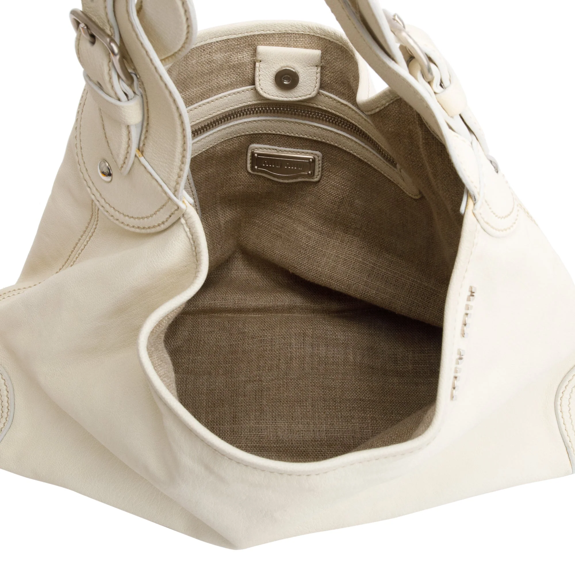 Miu Miu White Nappa Leather Hobo Shoulder Bag - Image 6