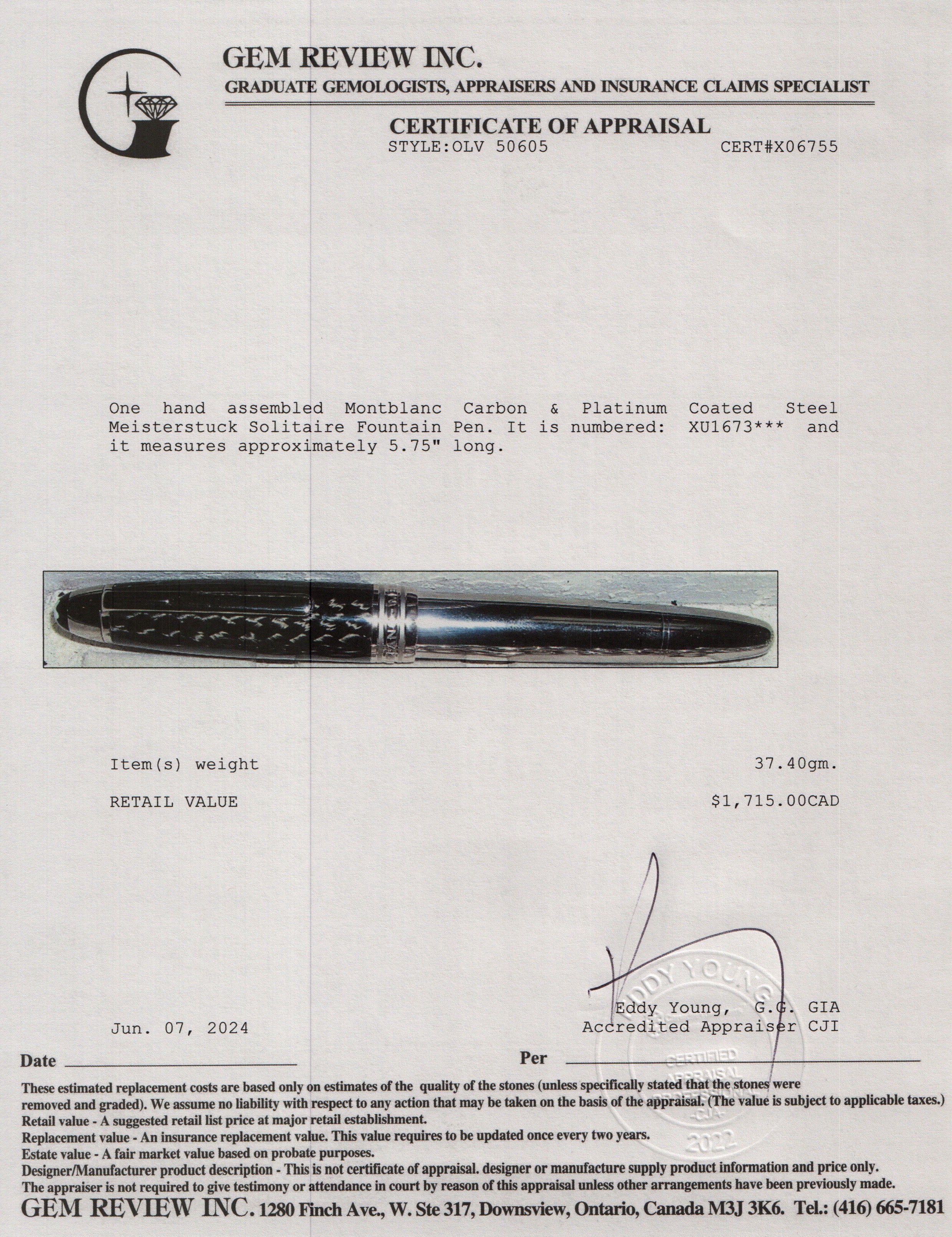 Montblanc Carbon & Platinum Coated Steel Meisterstuck Solitaire Fountain Pen w/ Box & Ink - Image 7