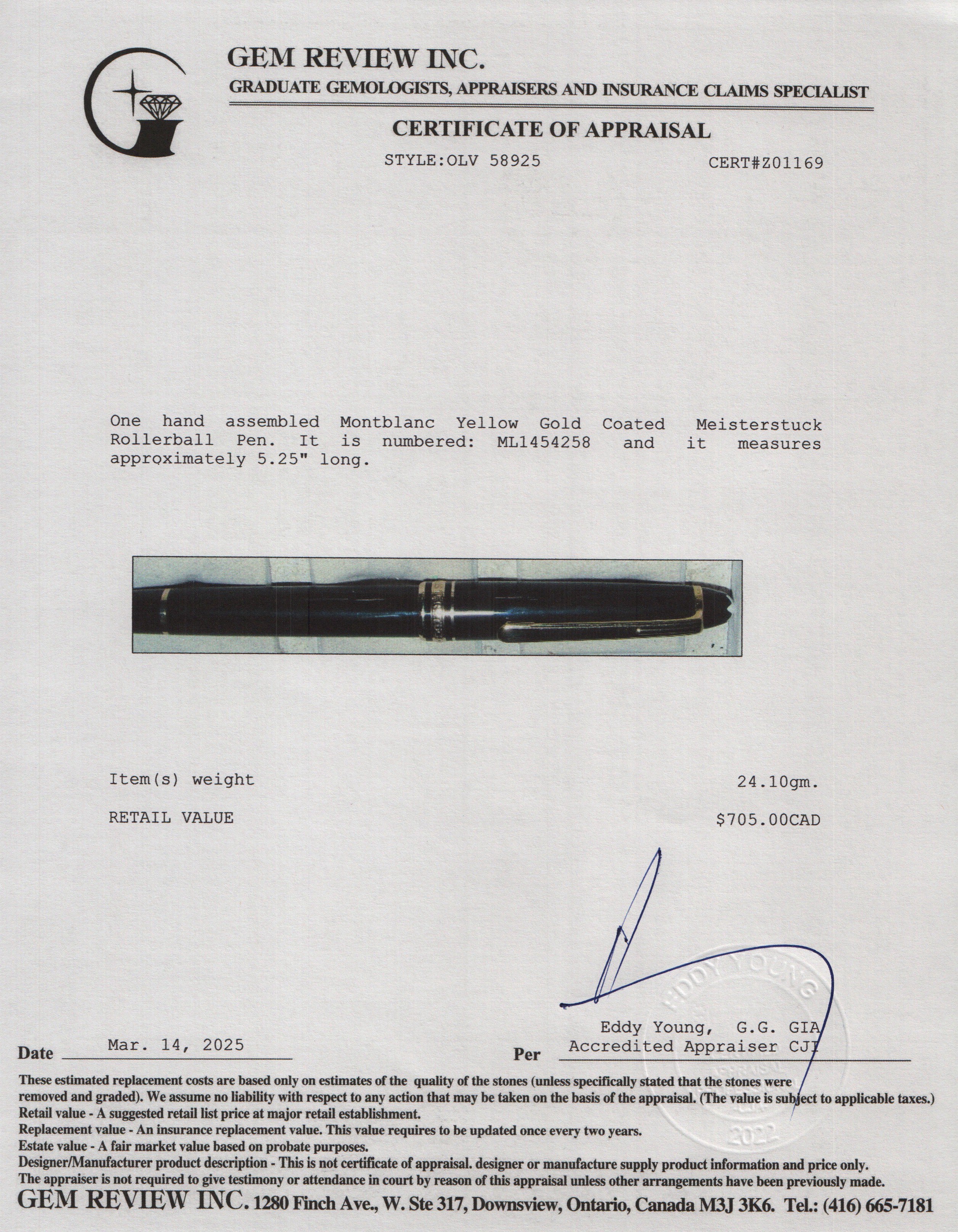 Montblanc Yellow Gold Coated Meisterstuck Rollerball Pen - Image 6