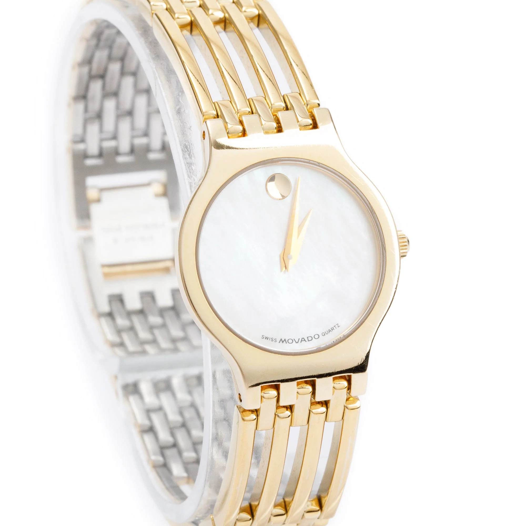 Movado Gold Plated Stainless Steel Esperanza Mother of Pearl Dial 23 MM Watch w/ Box - Image 3