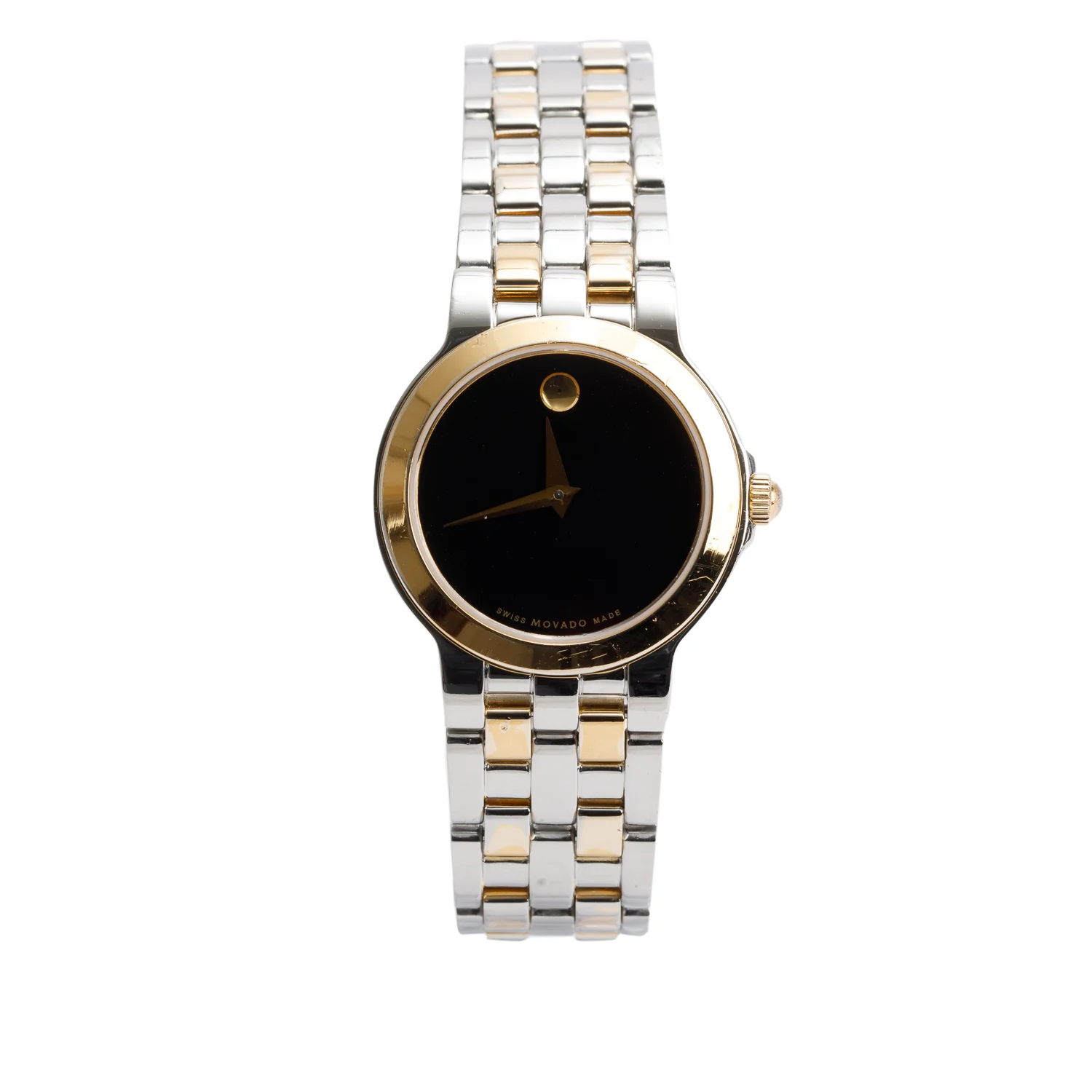Movado Gold-Plated & Stainless Steel Museum 26 MM Quartz Watch Black Dial
