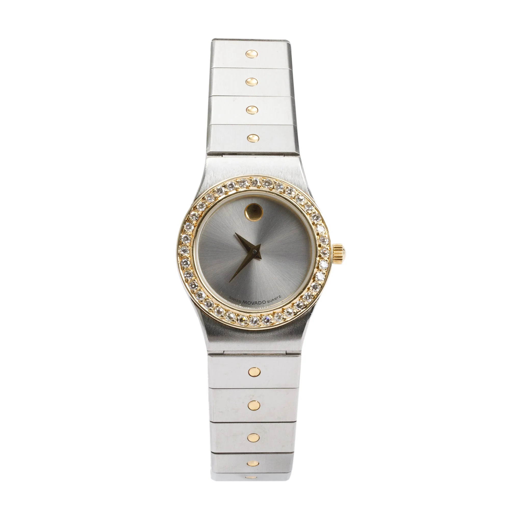 Movado Stainless Steel & 14k Yellow Gold Diamond Bezel Museum 23 MM Watch w/ Box