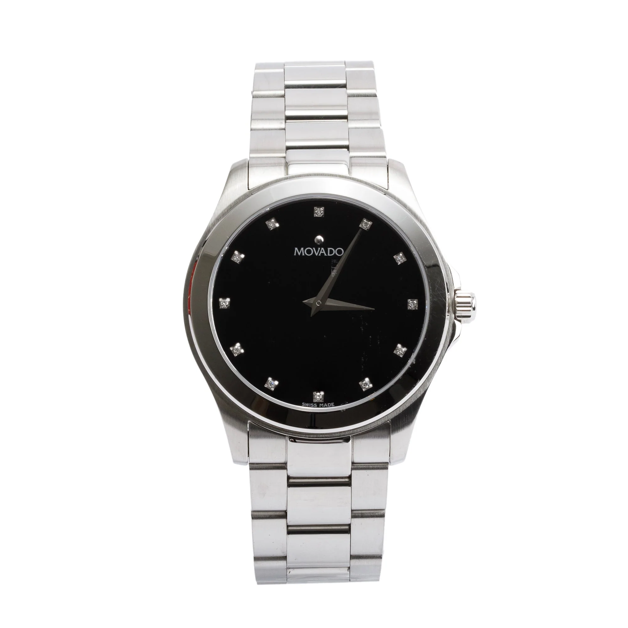 Movado Stainless Steel Diamond Dial Challenger 38 MM Quartz Watch