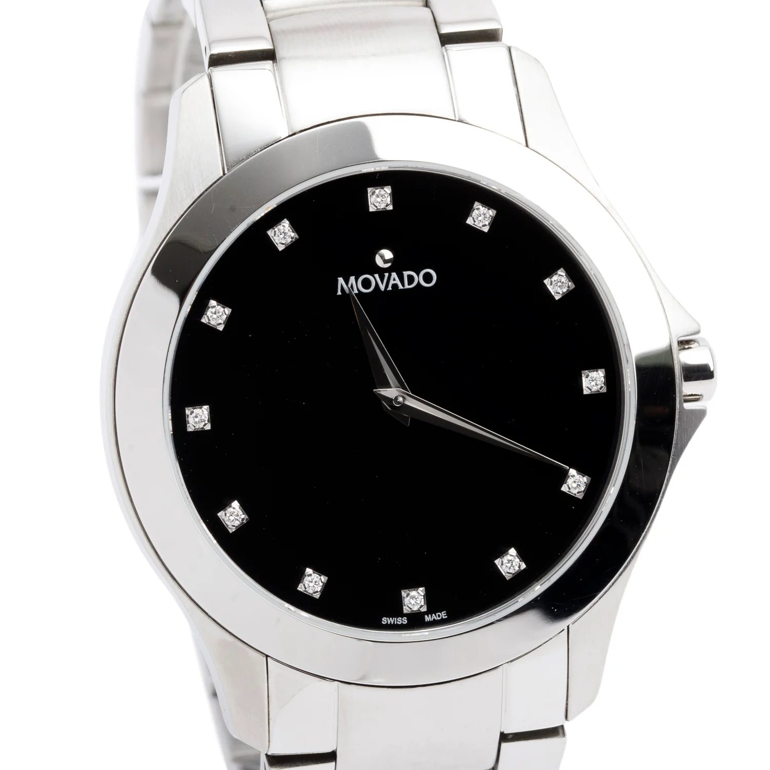 Movado Stainless Steel Masino 40 MM Quartz Watch Black Diamond Dial w/ Box - Image 3
