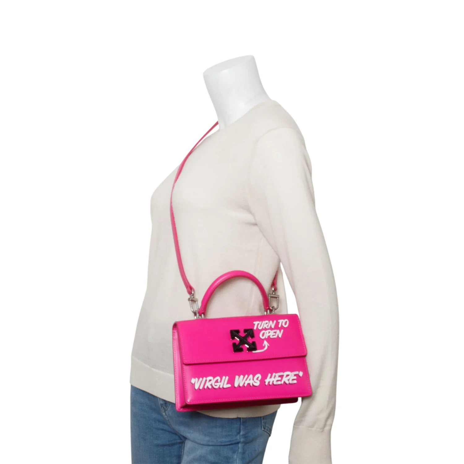Off-White Fuschia Calfskin Jitney 1.4 Virgil Abloh Shoulder bag w/ Strap - Image 2