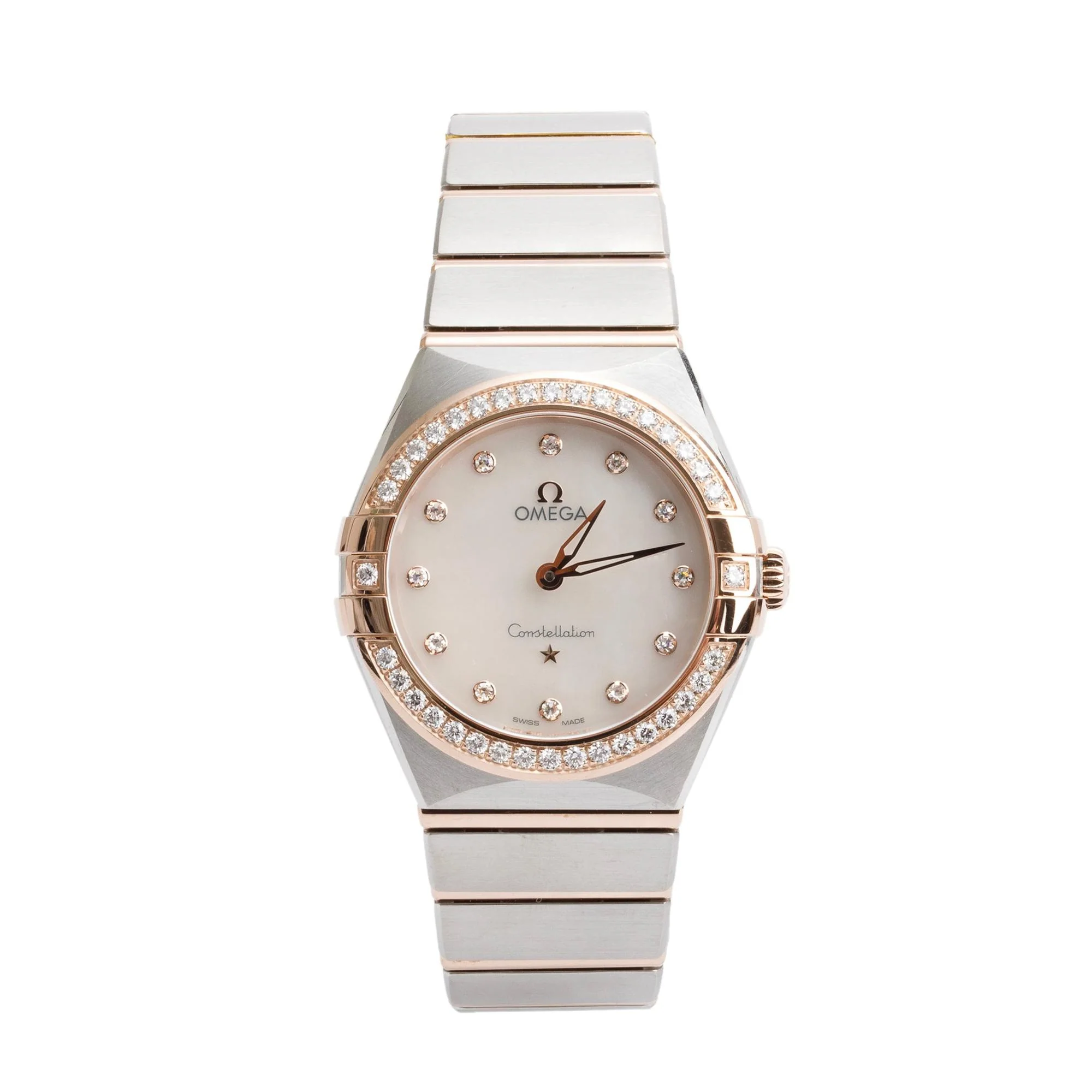 Omega 2023 Stainless Steel & 18k Rose Gold Diamond Bezel & Mother of Pearl Diamond Dial Constellation 28 MM Watch w/ Box, Papers & Receipt
