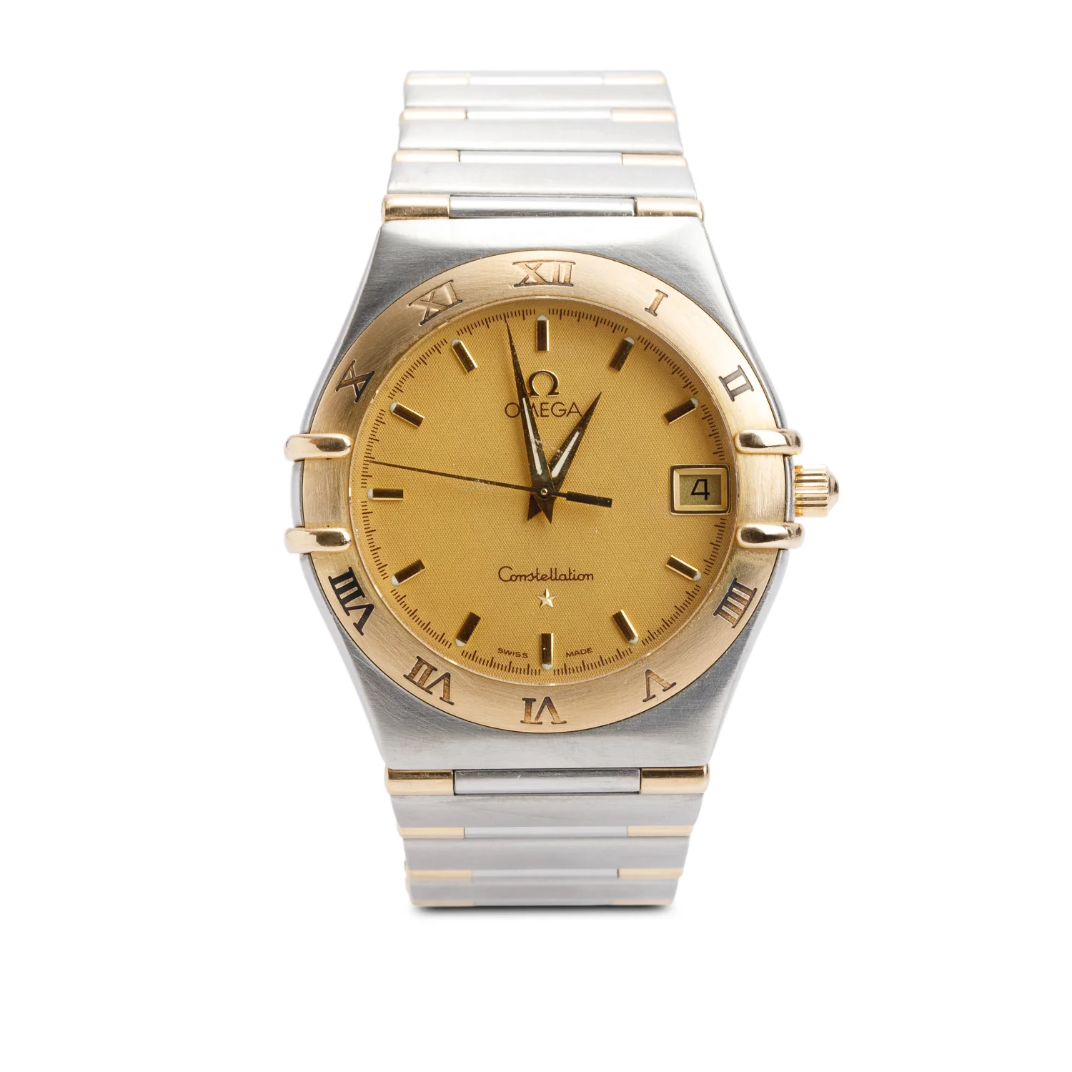 Omega Stainless Steel & 18k Yellow Gold Constellation 33 MM Quartz Watch Gold Dial