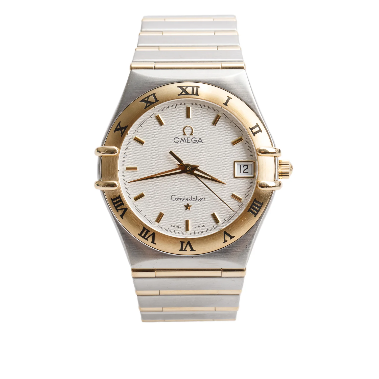 Omega Stainless Steel & 18k Yellow Gold Constellation 34 MM Quartz Watch Silver Dial w/ Box & Papers
